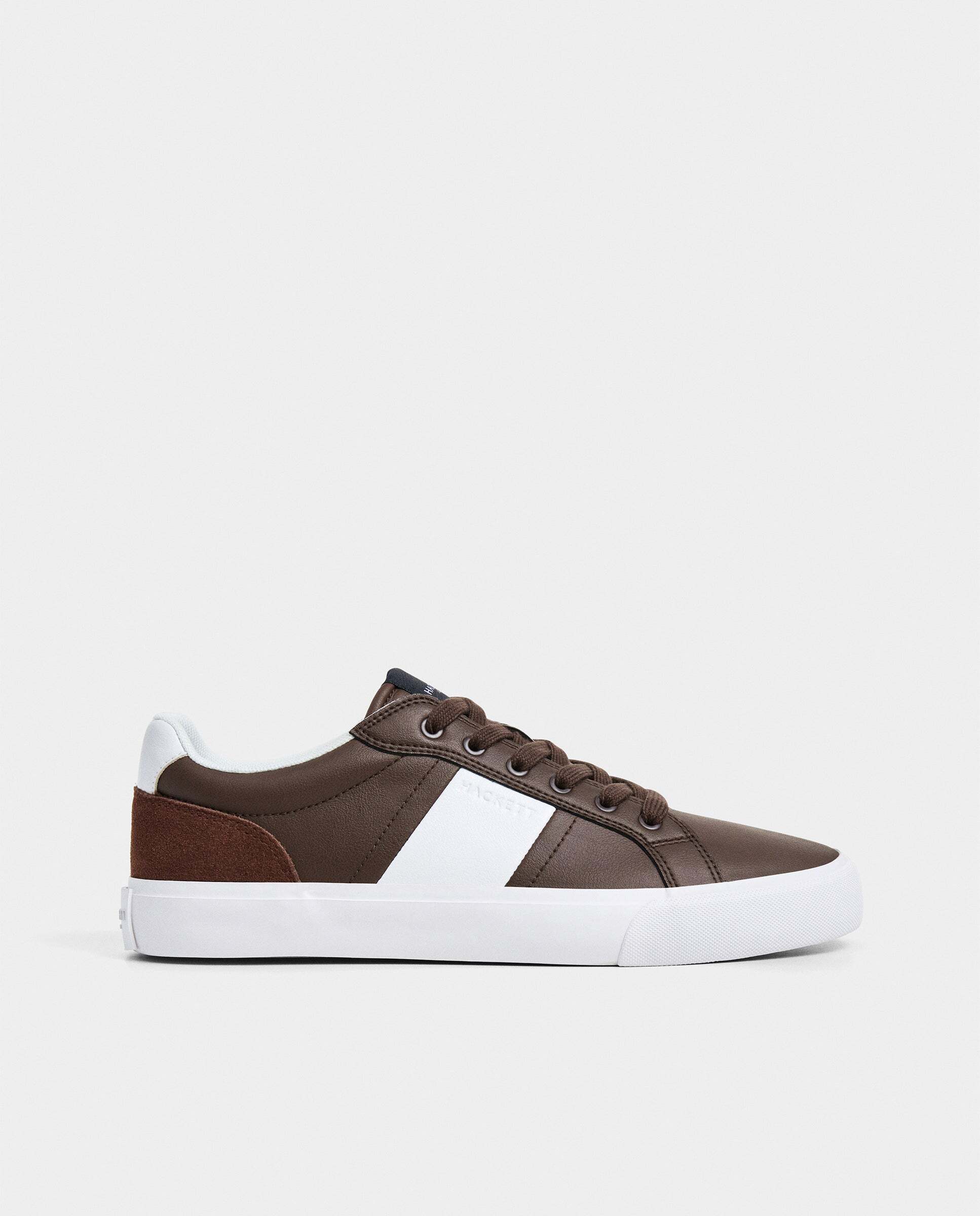Zapatillas deportivas de hombre Blake Handle de cuero con cordones. - Hackett - Nuez Nuez-1