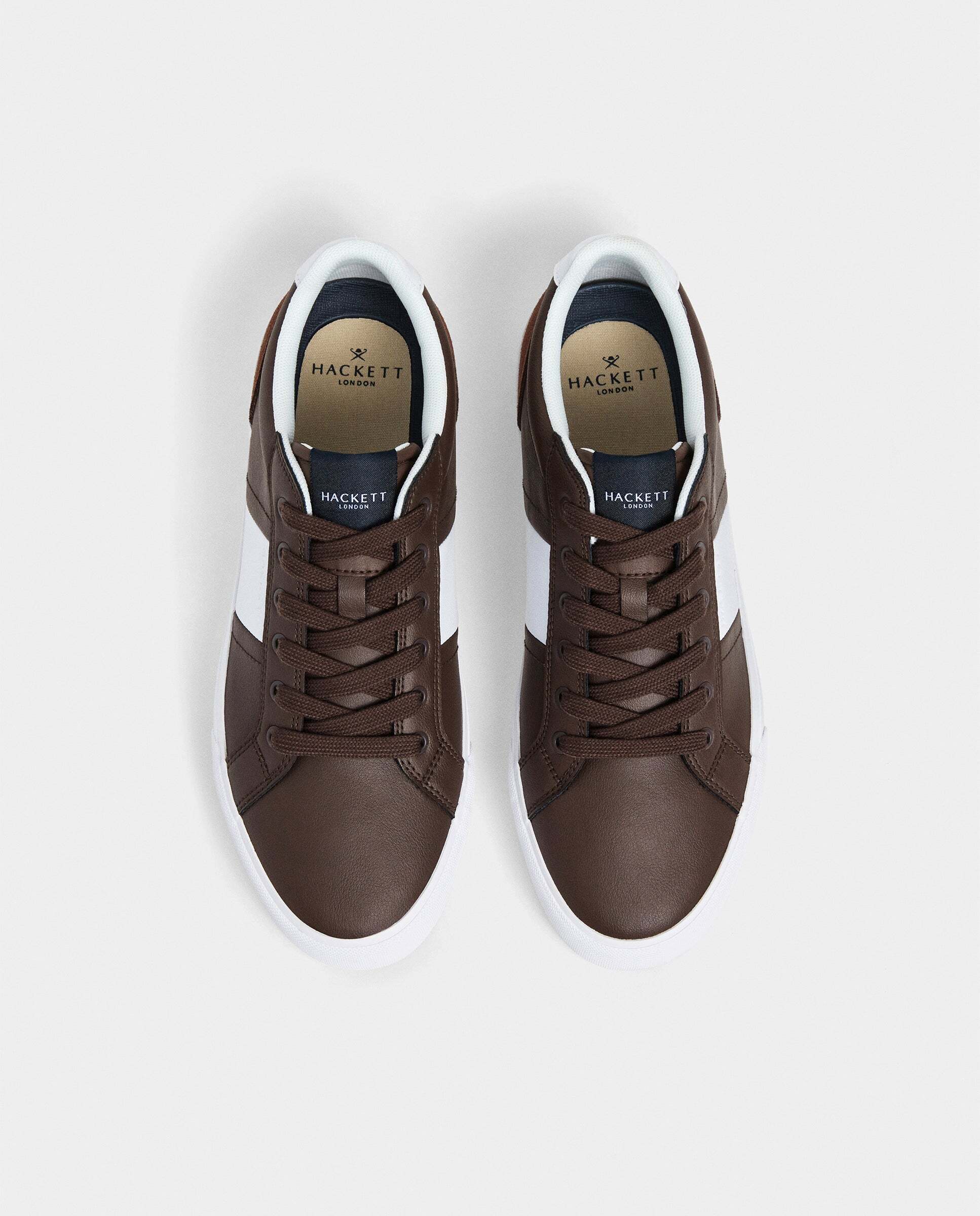 Zapatillas deportivas de hombre Blake Handle de cuero con cordones. - Hackett - Nuez Nuez-3