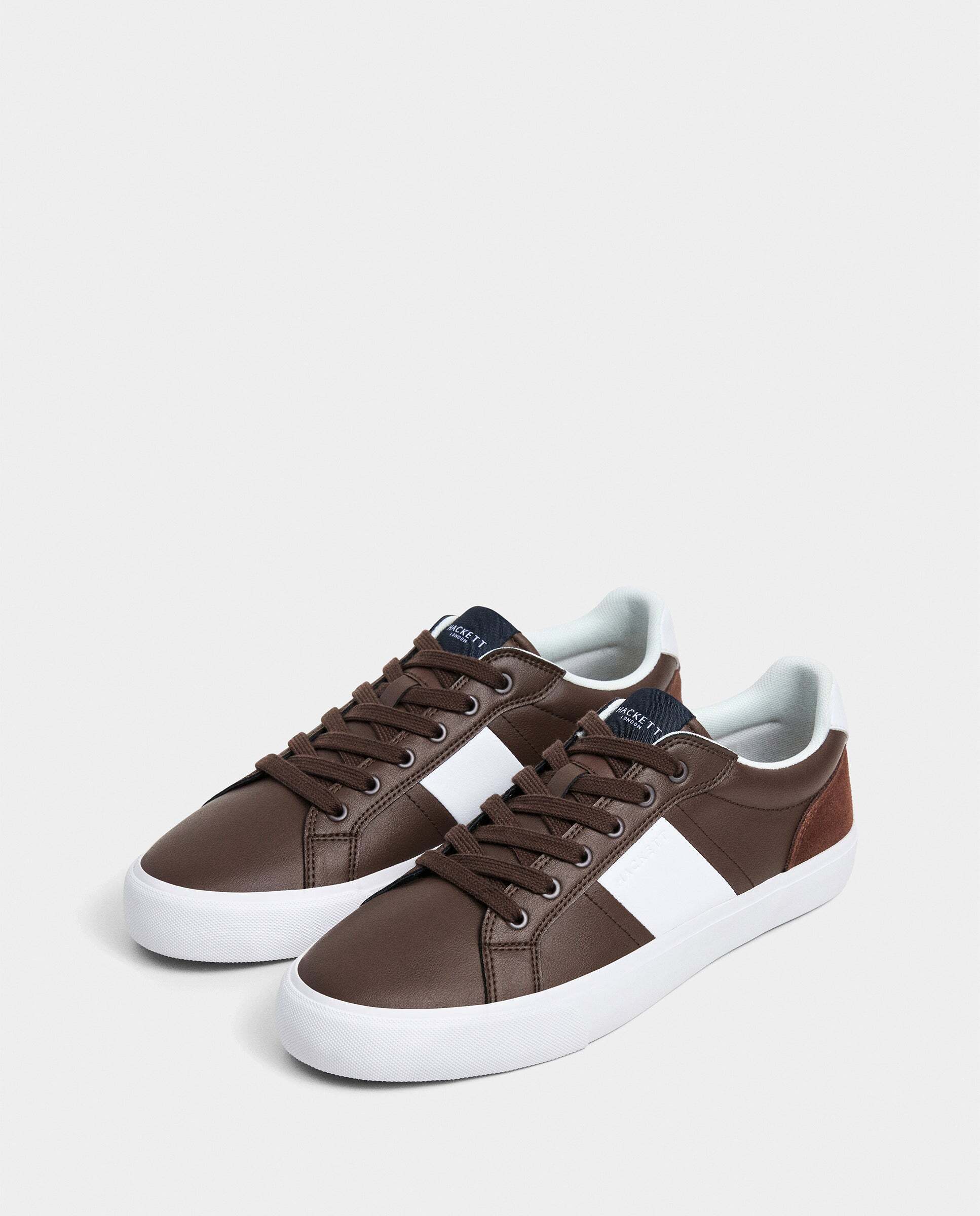 Zapatillas deportivas de hombre Blake Handle de cuero con cordones. - Hackett - Nuez Nuez-2