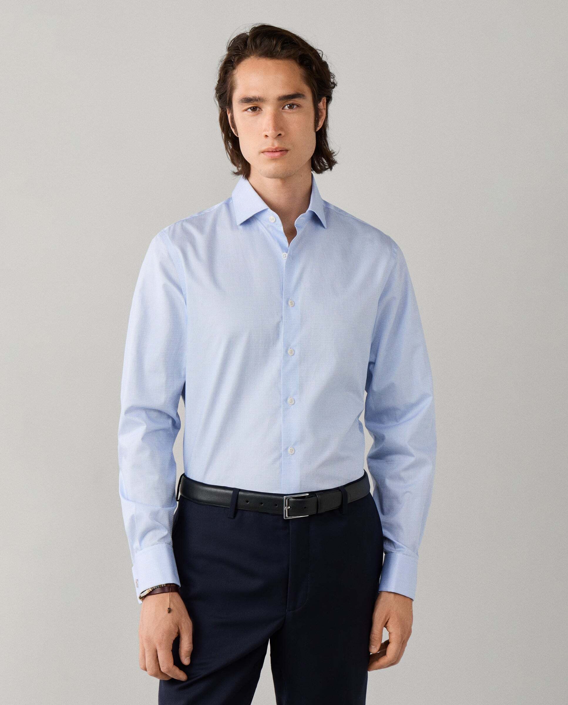 Camisa de hombre formal cuadros bicolor fit tailored - Hackett - Azul Azul-1