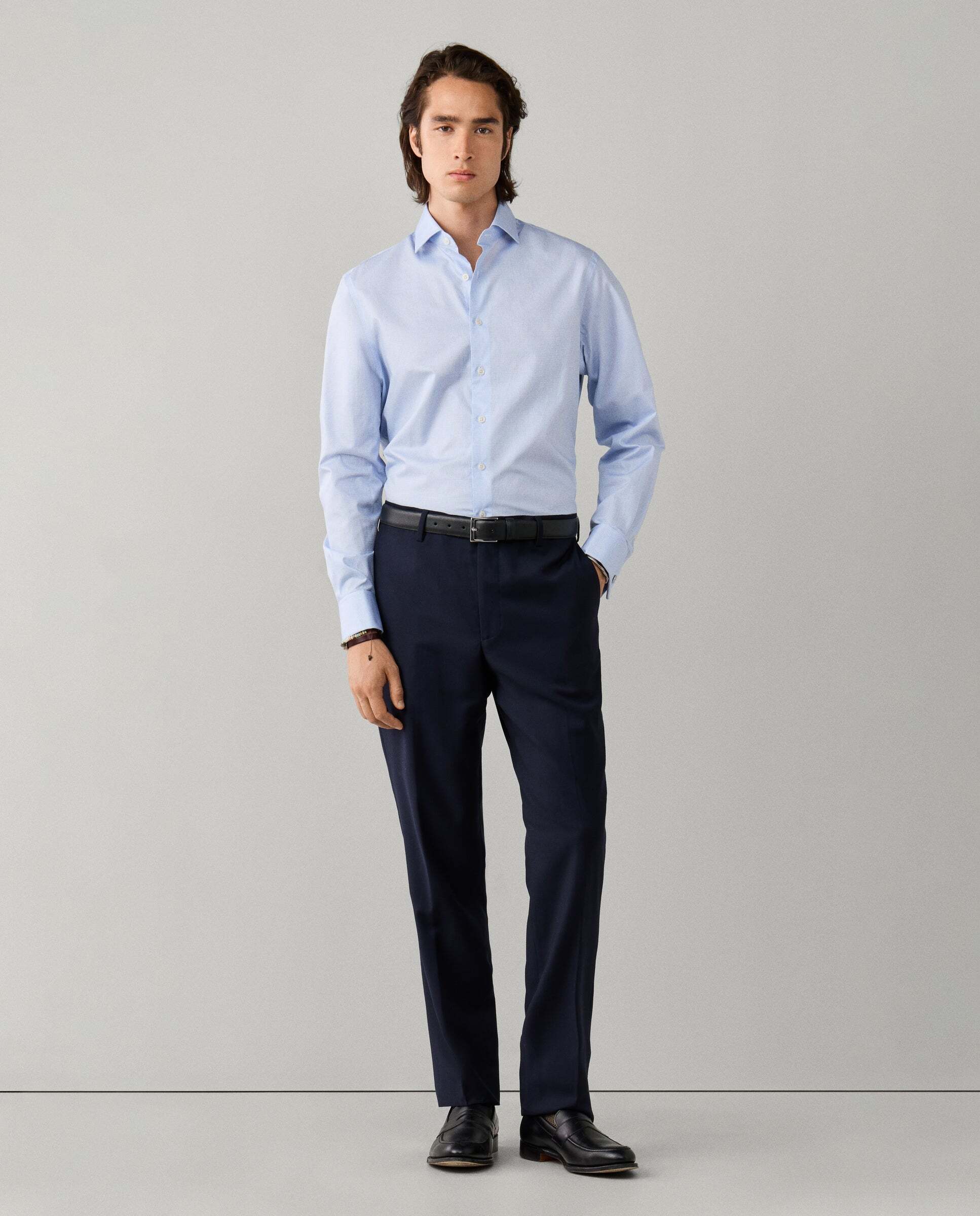 Camisa de hombre formal cuadros bicolor fit tailored - Hackett - Azul Azul-2
