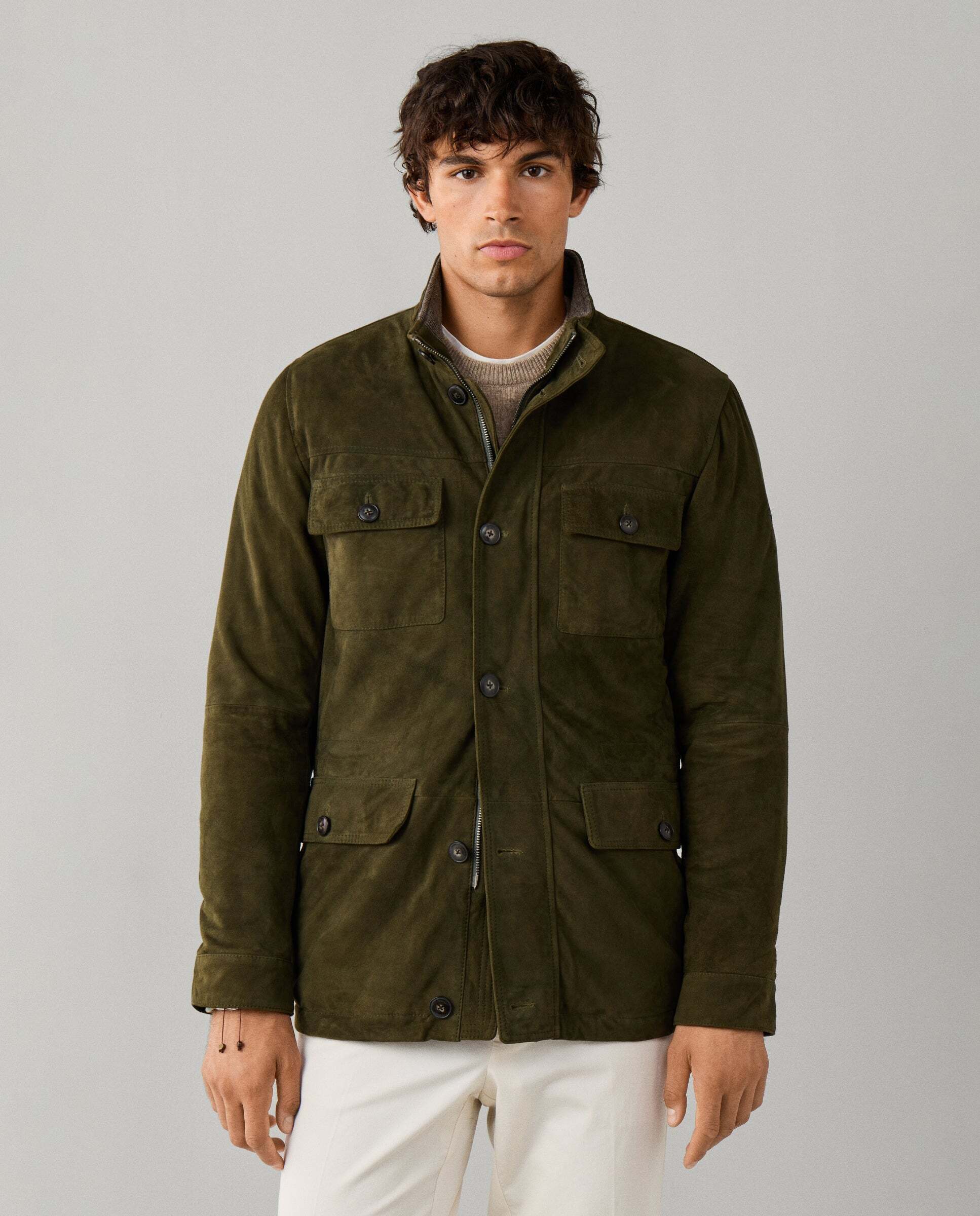 Imagen 0 de Chaqueta de hombre de ante cuatro bolsillos Verde