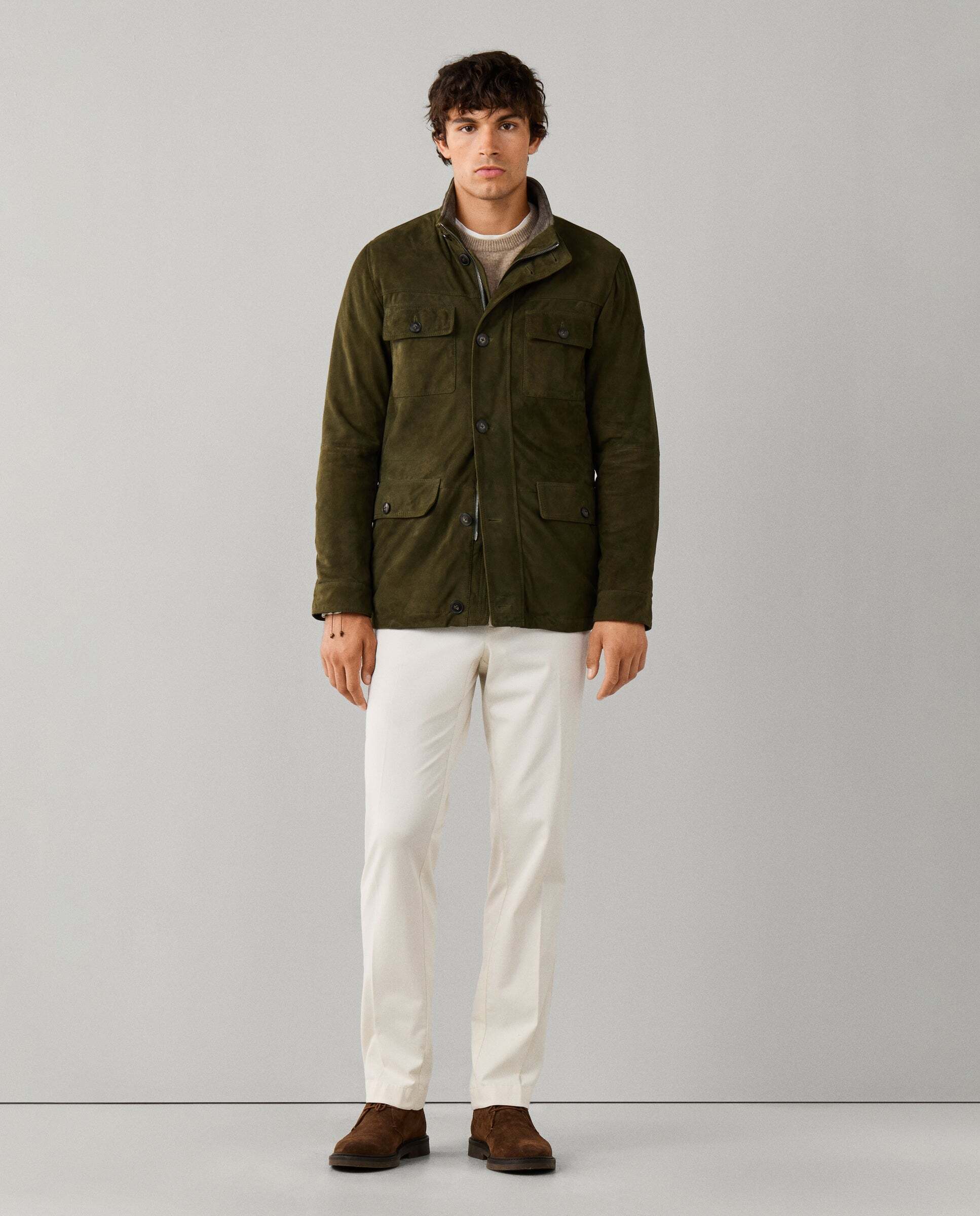 Chaqueta de hombre de ante cuatro bolsillos - Hackett - Verde Verde-2