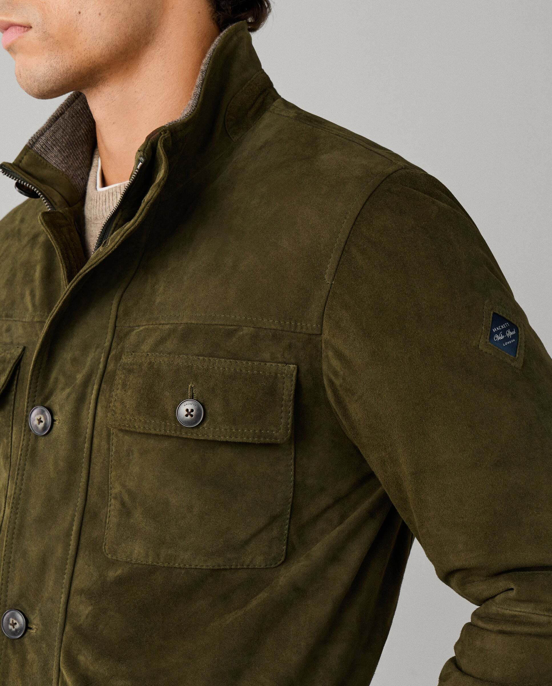 Chaqueta de hombre de ante cuatro bolsillos - Hackett - Verde Verde-4