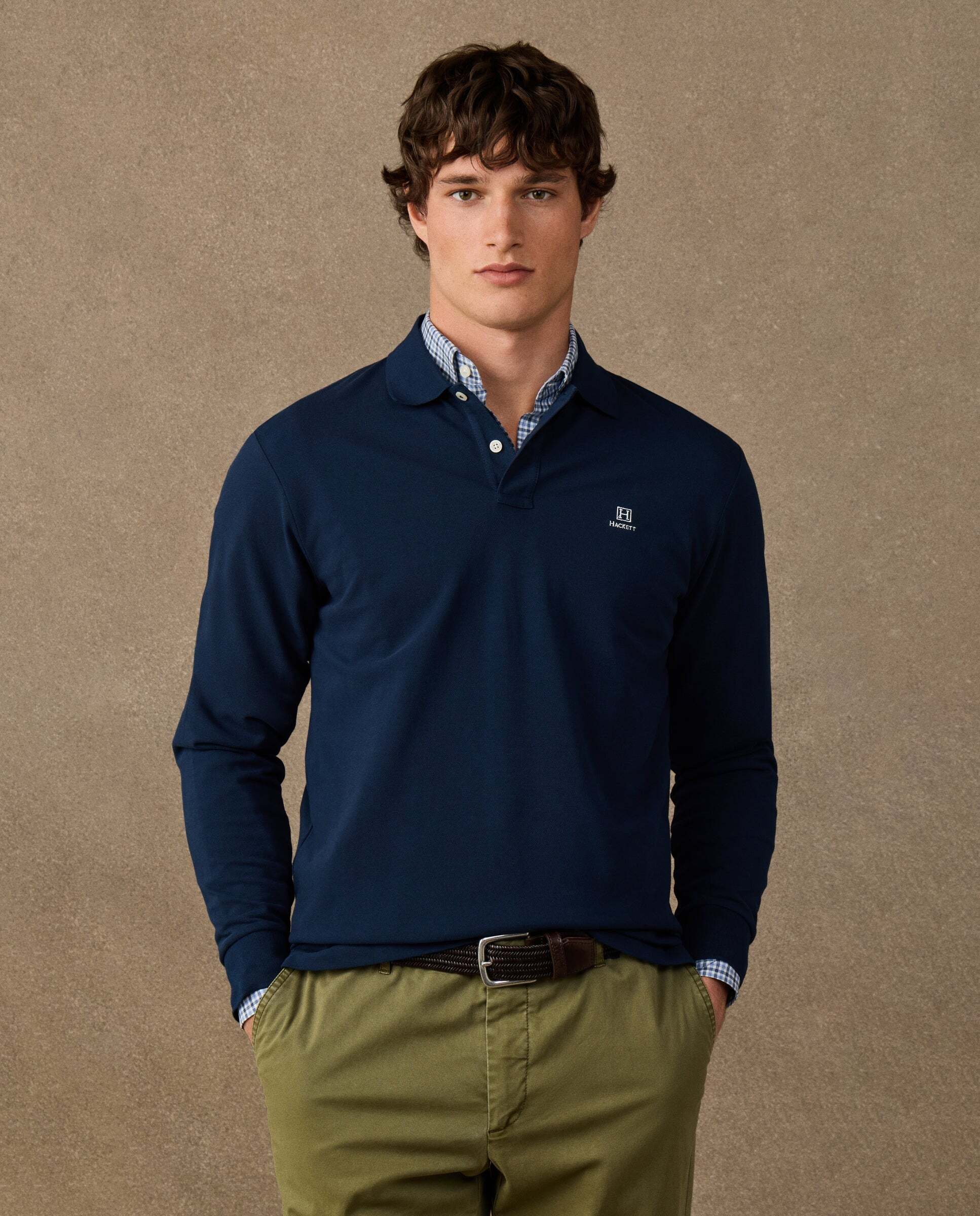 Polo de hombre manga larga con logo fit clásico - Hackett - Azul Azul-1