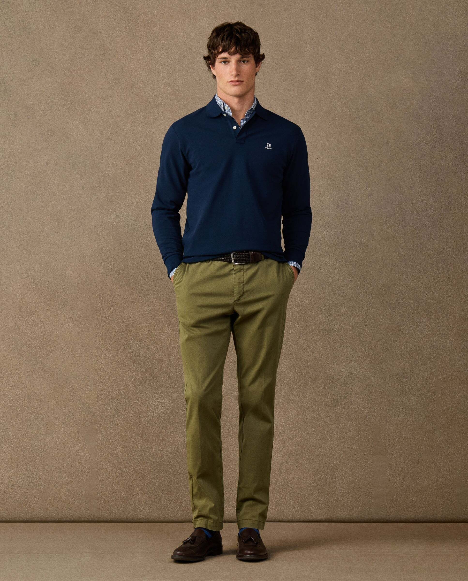Polo de hombre manga larga con logo fit clásico - Hackett - Azul Azul-2