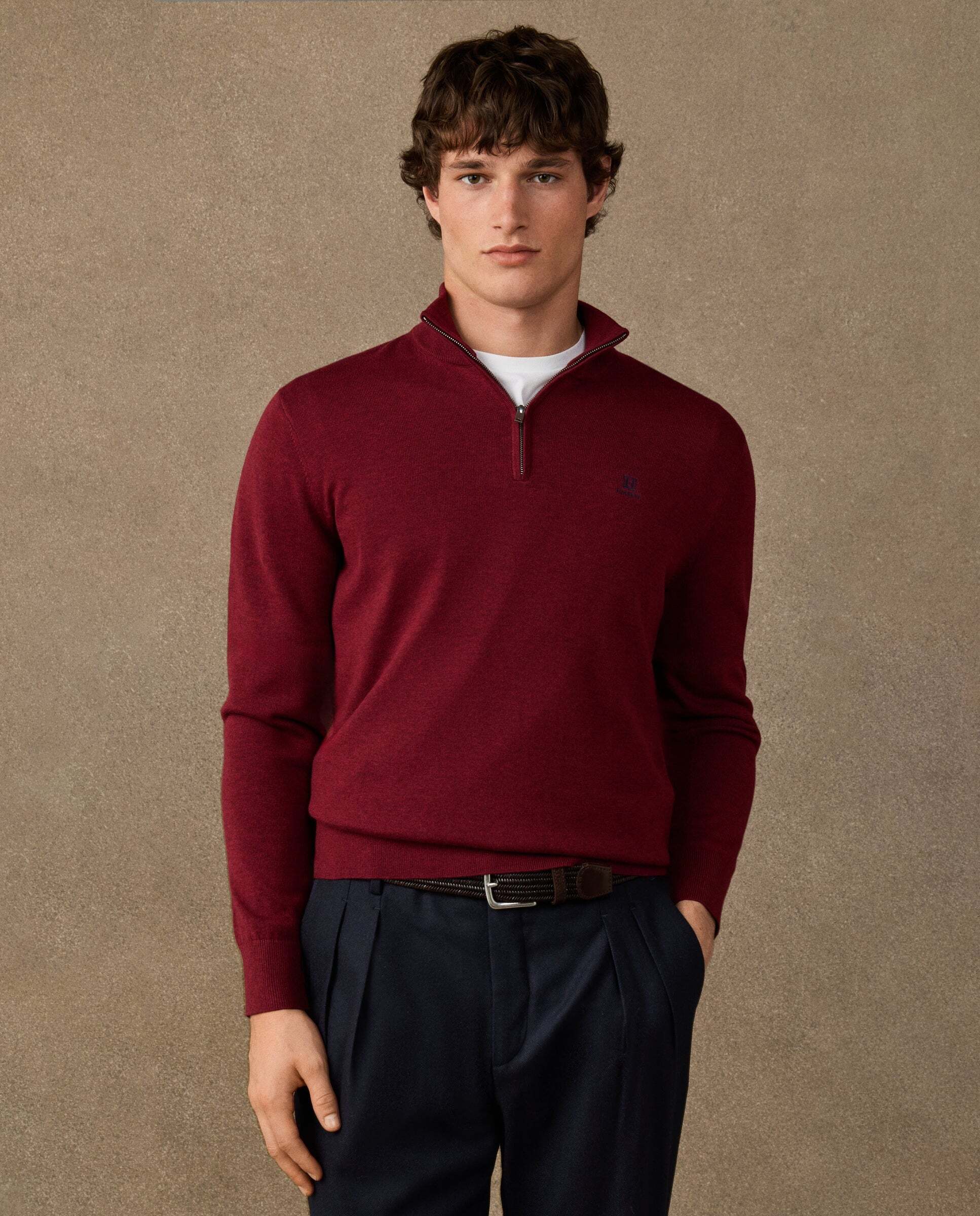 Jersey de hombre con cremallera algodón y logo - Hackett - Rojo Rojo-1