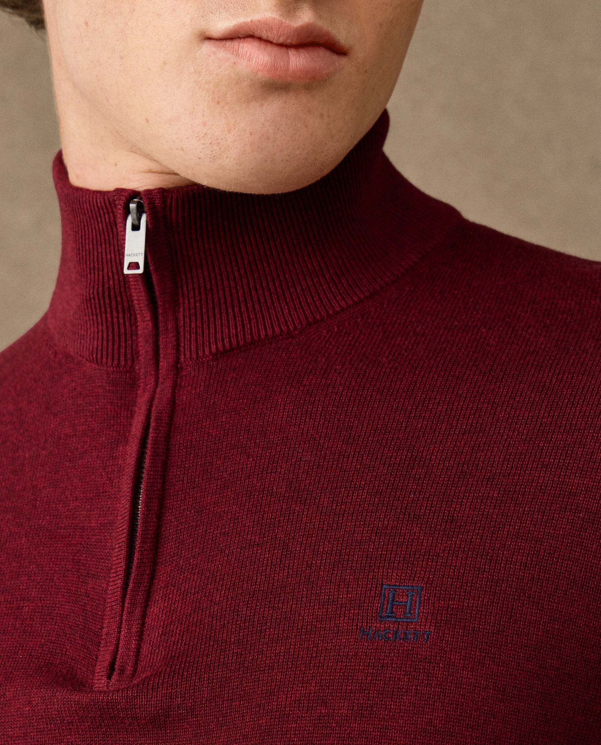 Jersey de hombre con cremallera algodón y logo - Hackett - Rojo Rojo-4