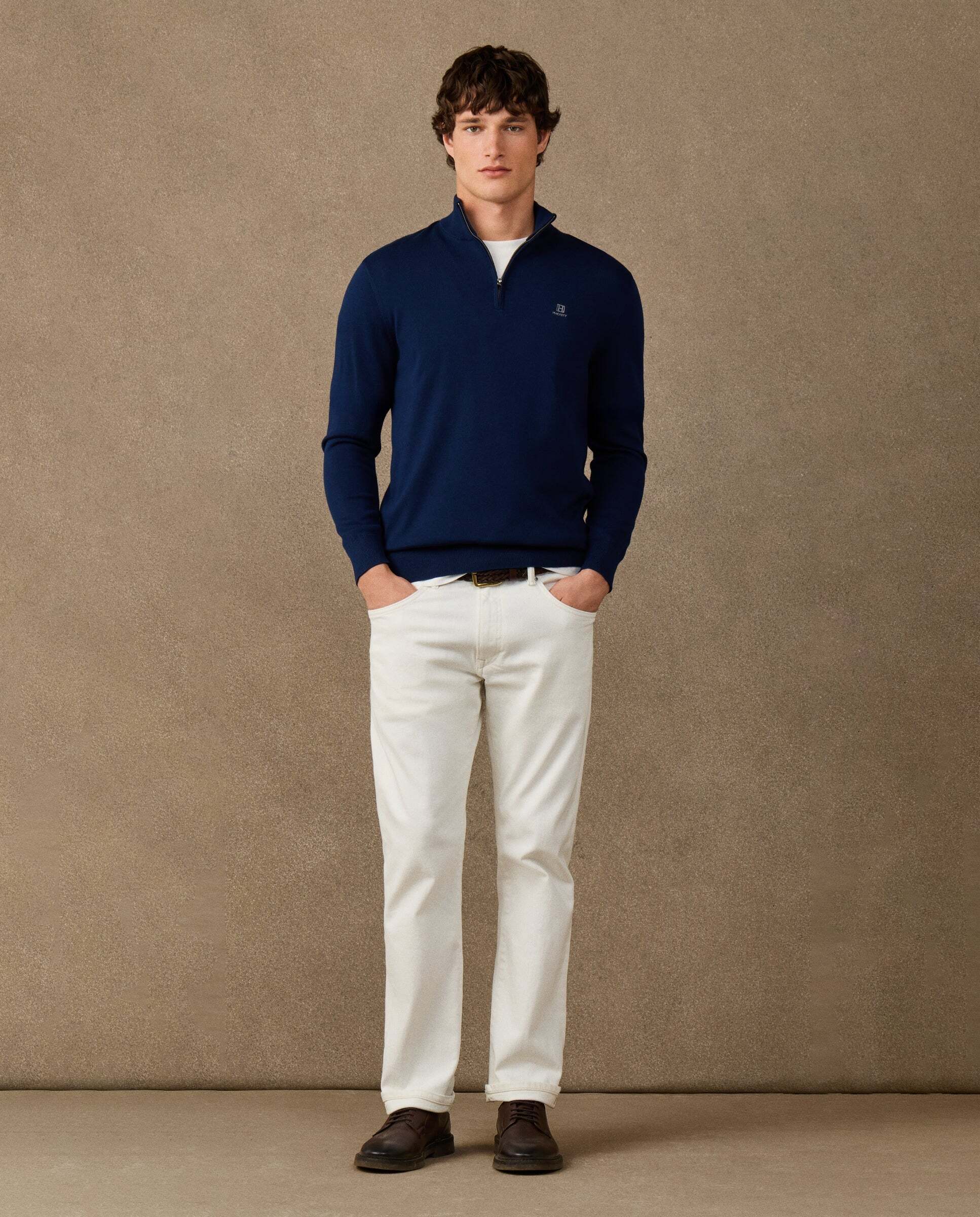 Jersey de hombre con cremallera algodón y logo - Hackett - Azul marino Azul marino-2
