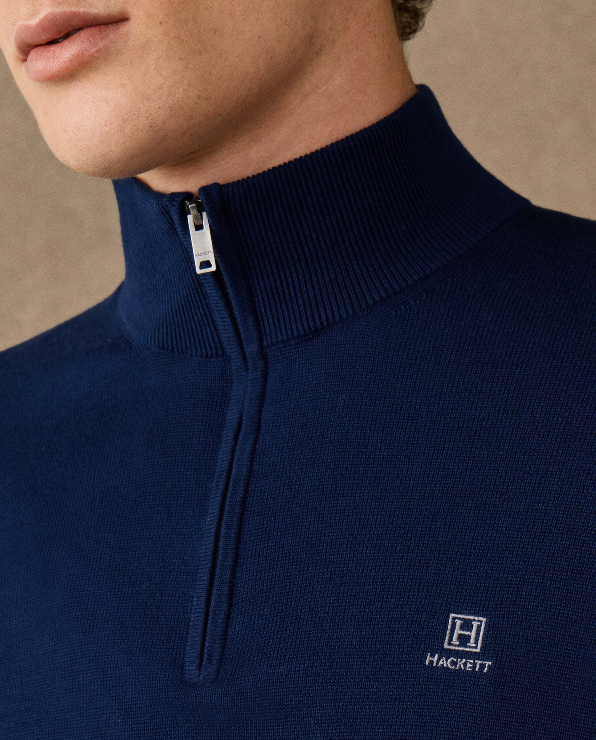 Jersey de hombre con cremallera algodón y logo - Hackett - Azul marino Azul marino-4