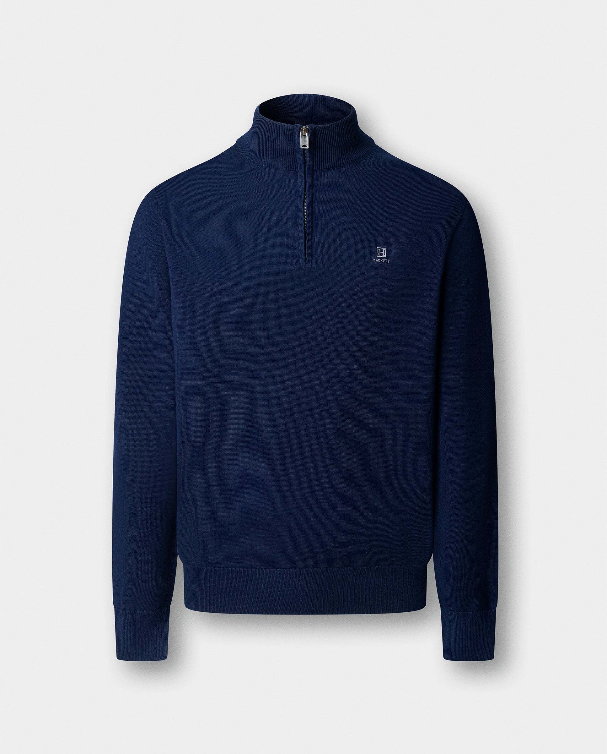 Jersey de hombre con cremallera algodón y logo - Hackett - Azul marino Azul marino-6