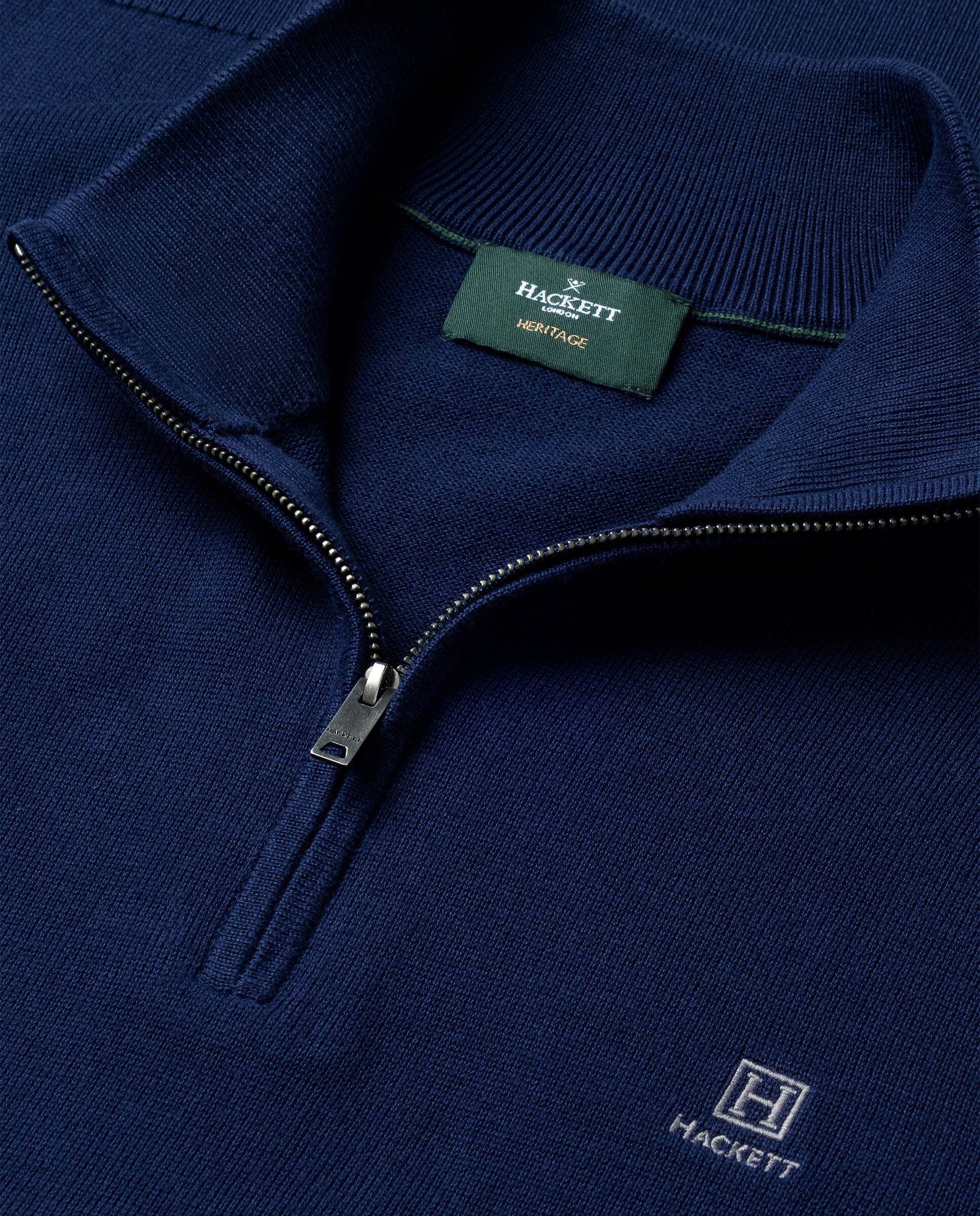 Jersey de hombre con cremallera algodón y logo - Hackett - Azul marino Azul marino-5
