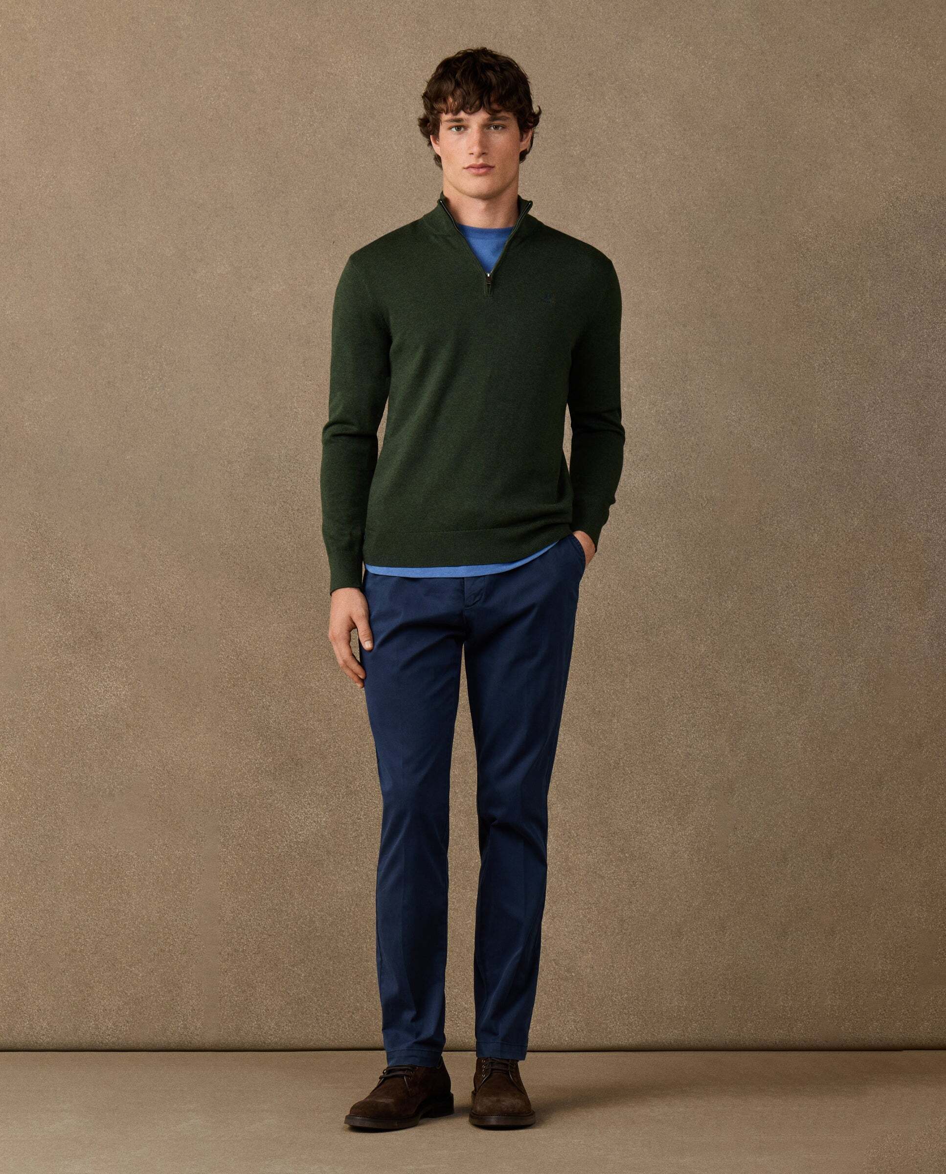 Jersey de hombre con cremallera algodón y logo - Hackett - Verde militar Verde militar-2