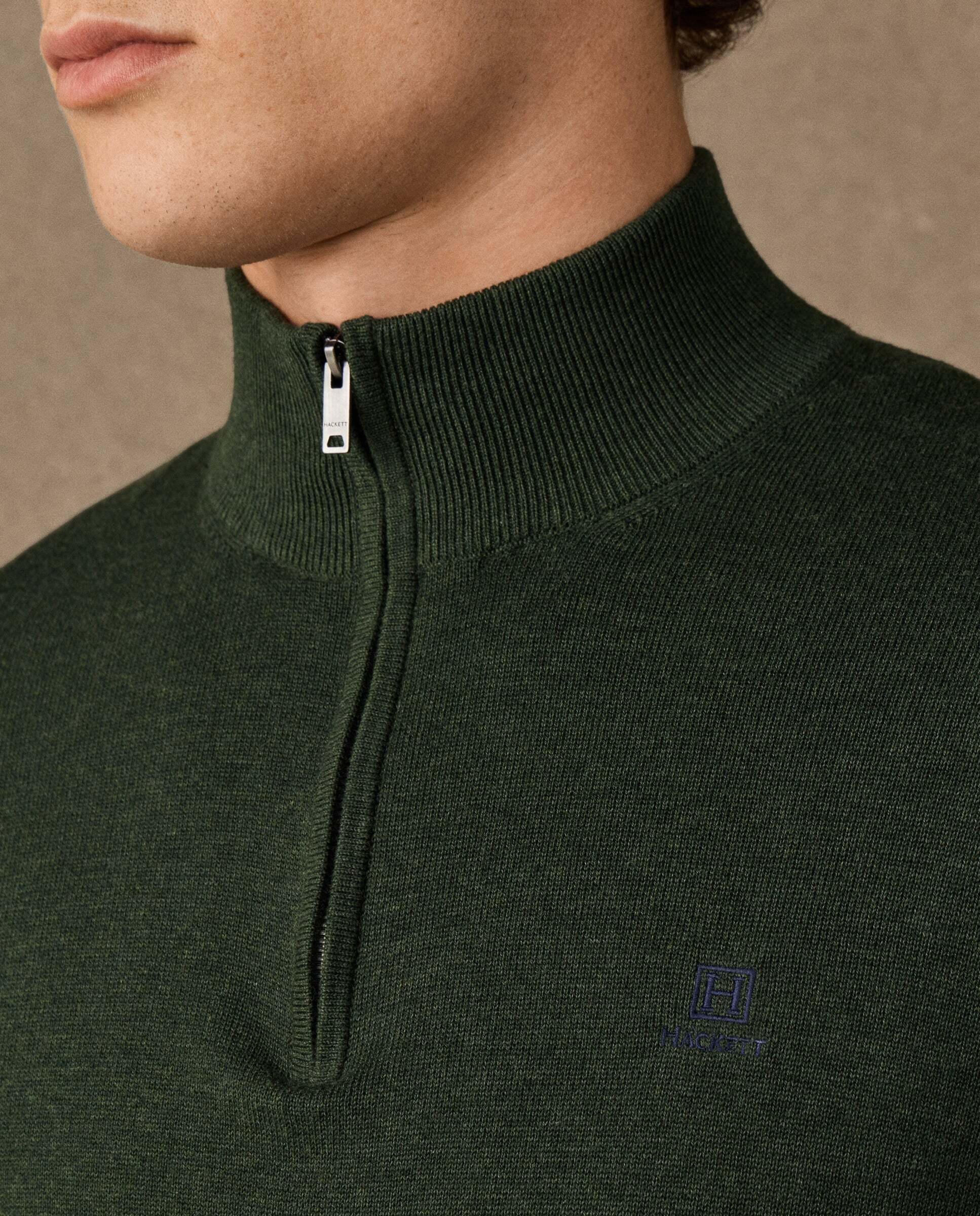 Jersey de hombre con cremallera algodón y logo - Hackett - Verde militar Verde militar-4
