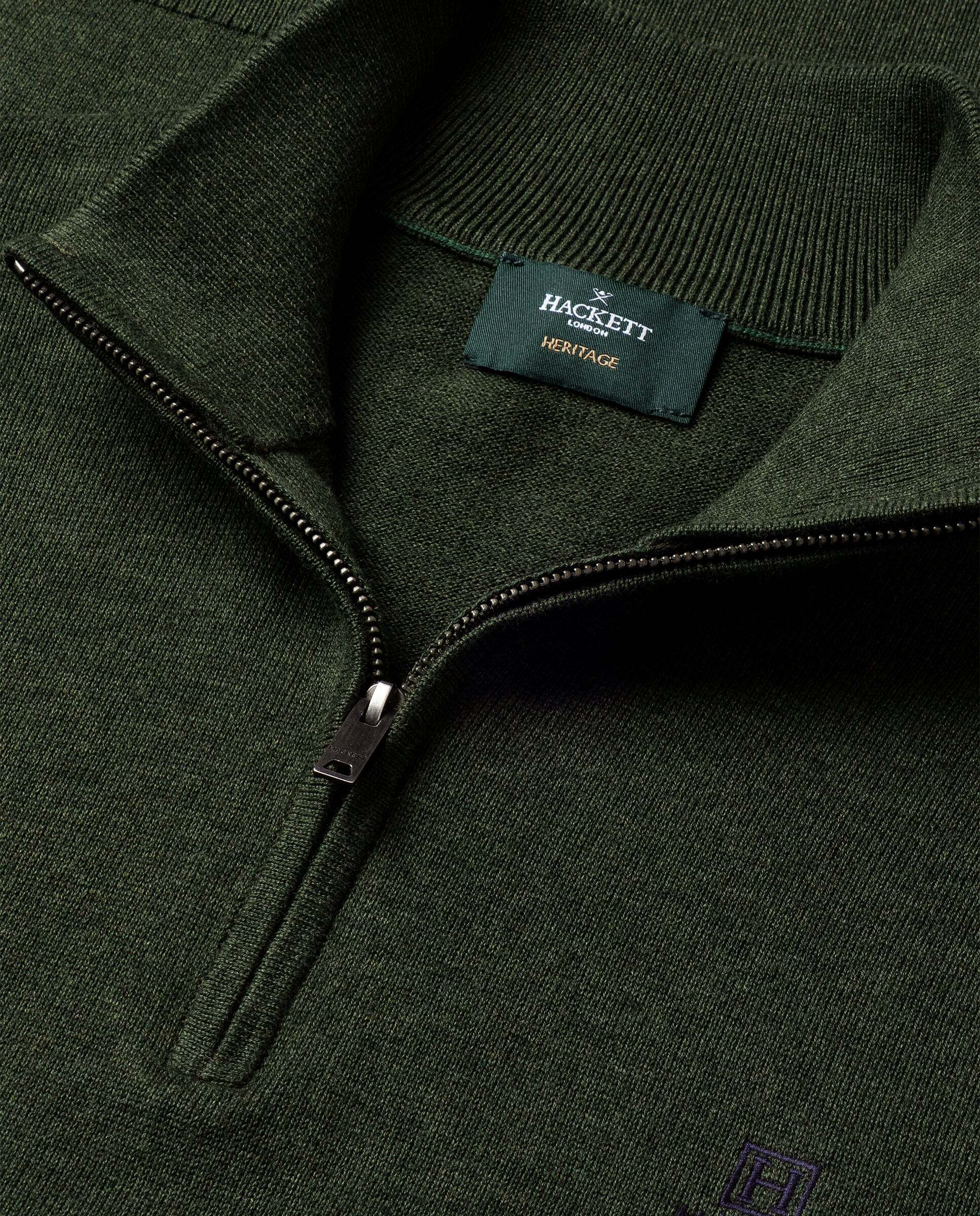 Jersey de hombre con cremallera algodón y logo - Hackett - Verde militar Verde militar-5