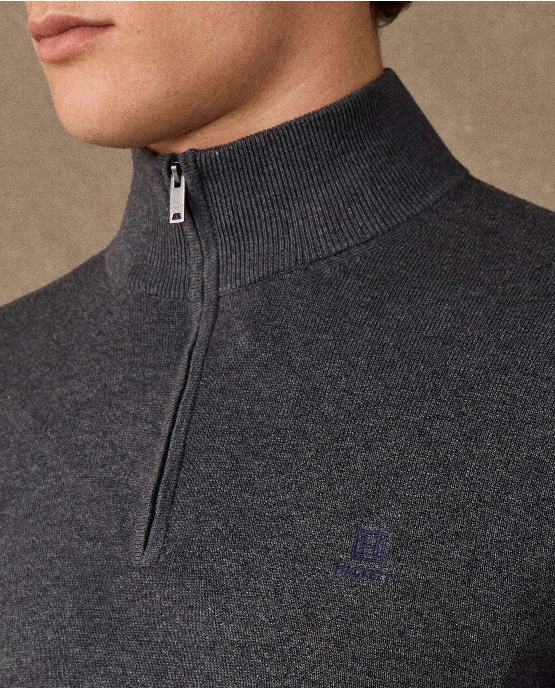 Jersey de hombre con cremallera algodón y logo - Hackett - Gris oscuro Gris oscuro-4