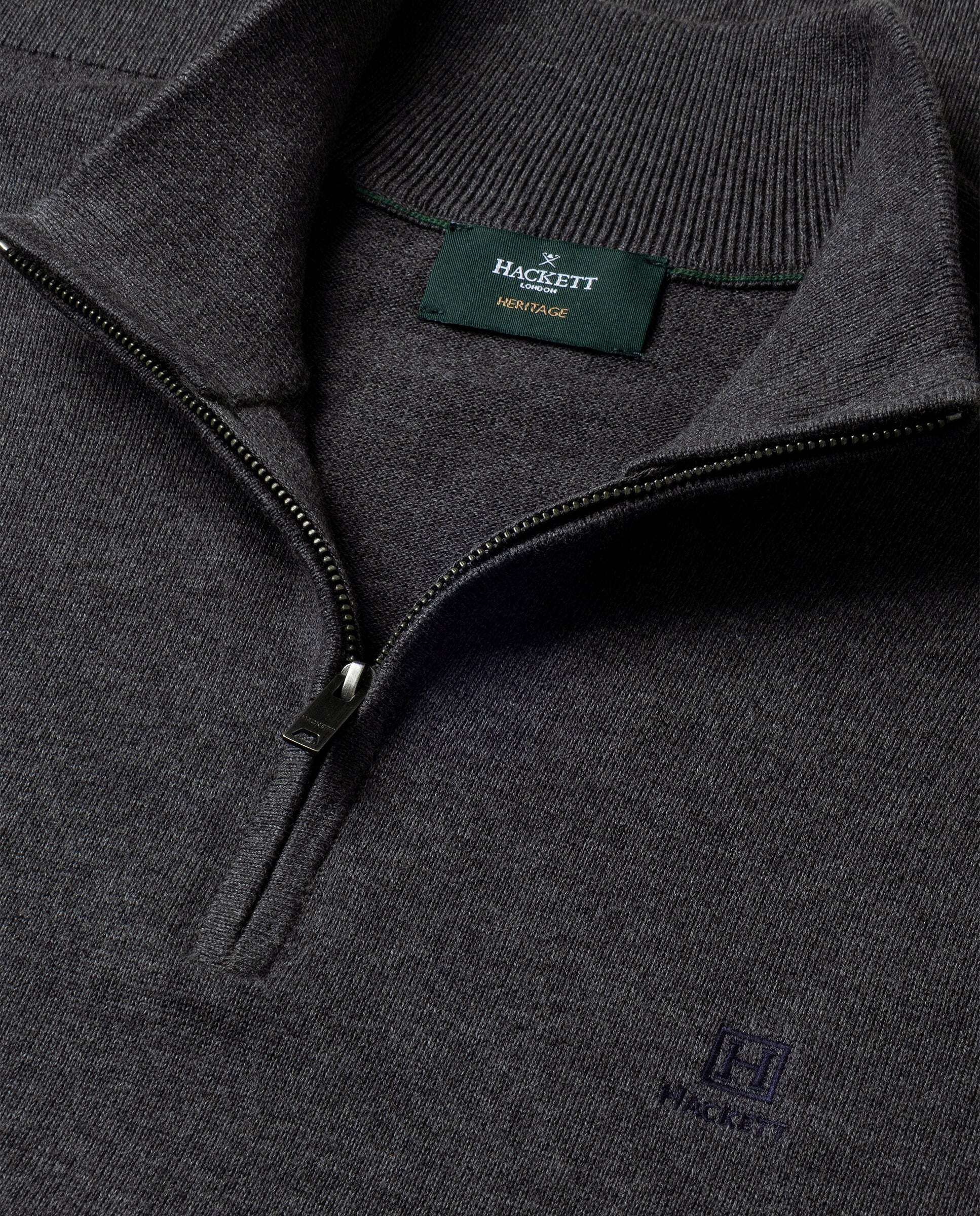 Jersey de hombre con cremallera algodón y logo - Hackett - Gris oscuro Gris oscuro-5