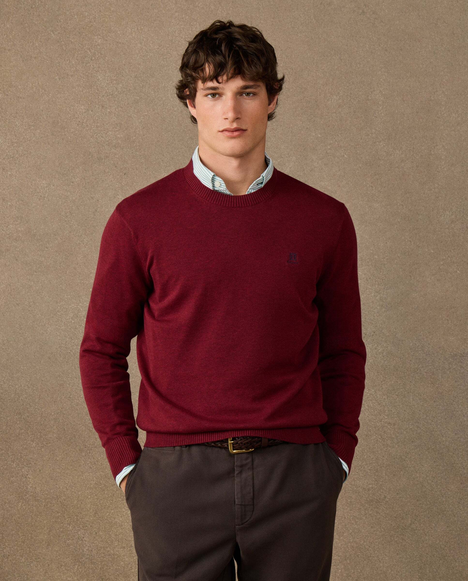 Jersey de hombre cuello redondo algodón con logo - Hackett - Rojo Rojo-1