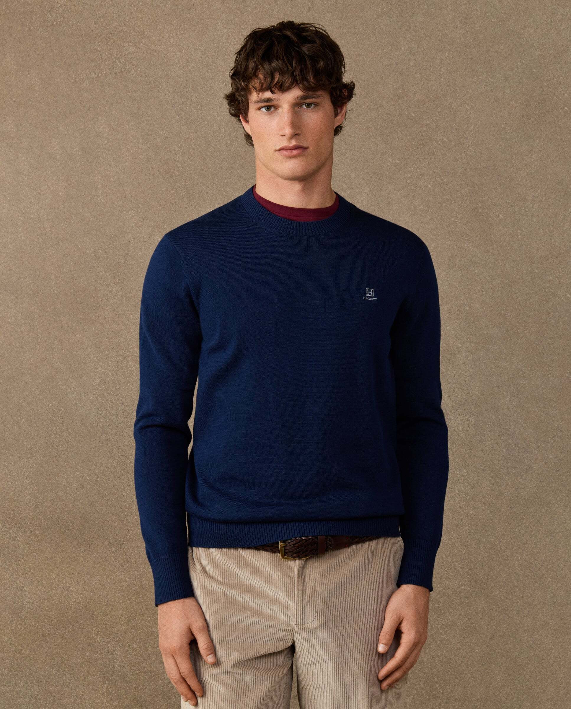 Jersey de hombre cuello redondo algodón con logo - Hackett - Azul marino Azul marino-1