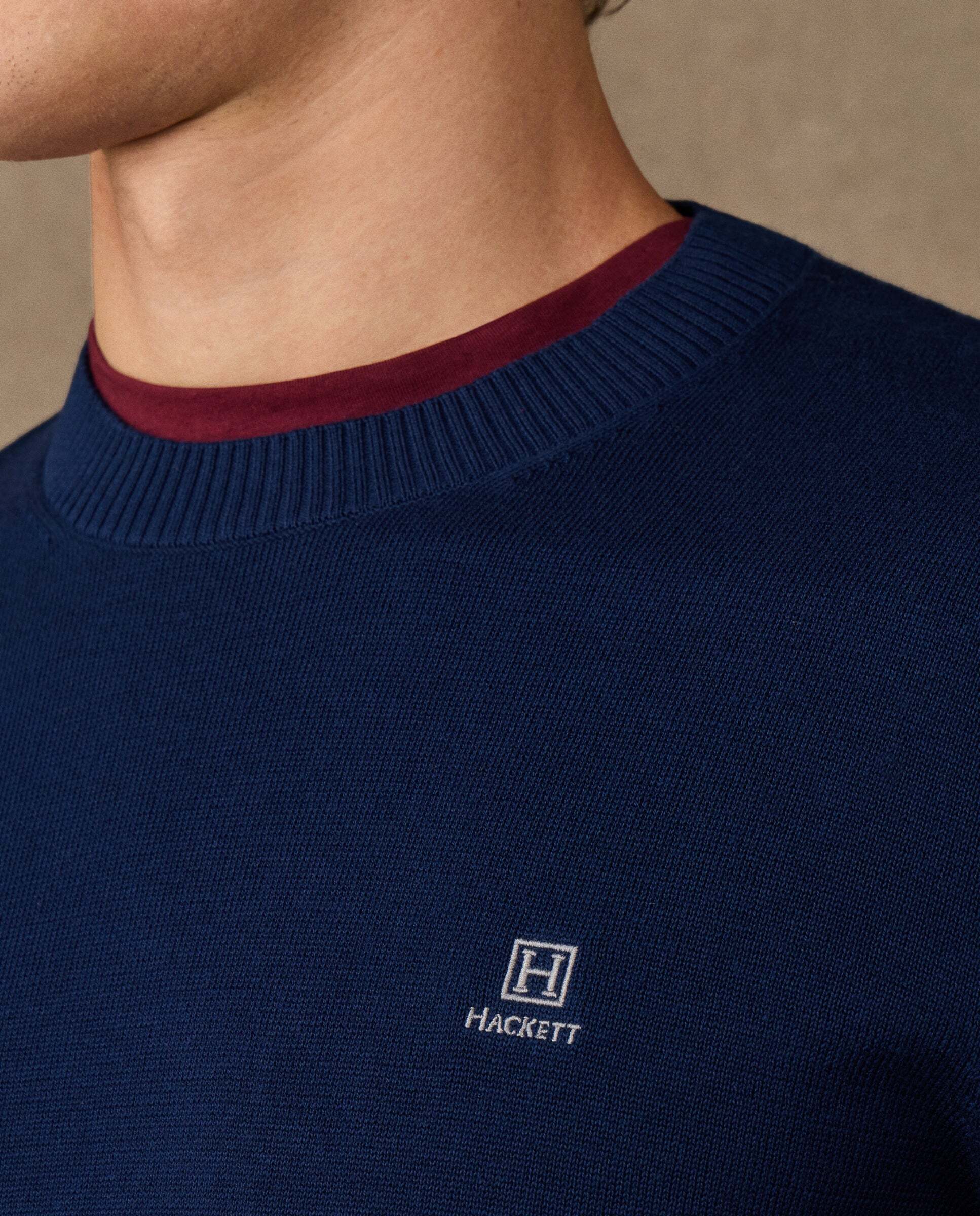 Jersey de hombre cuello redondo algodón con logo - Hackett - Azul marino Azul marino-4