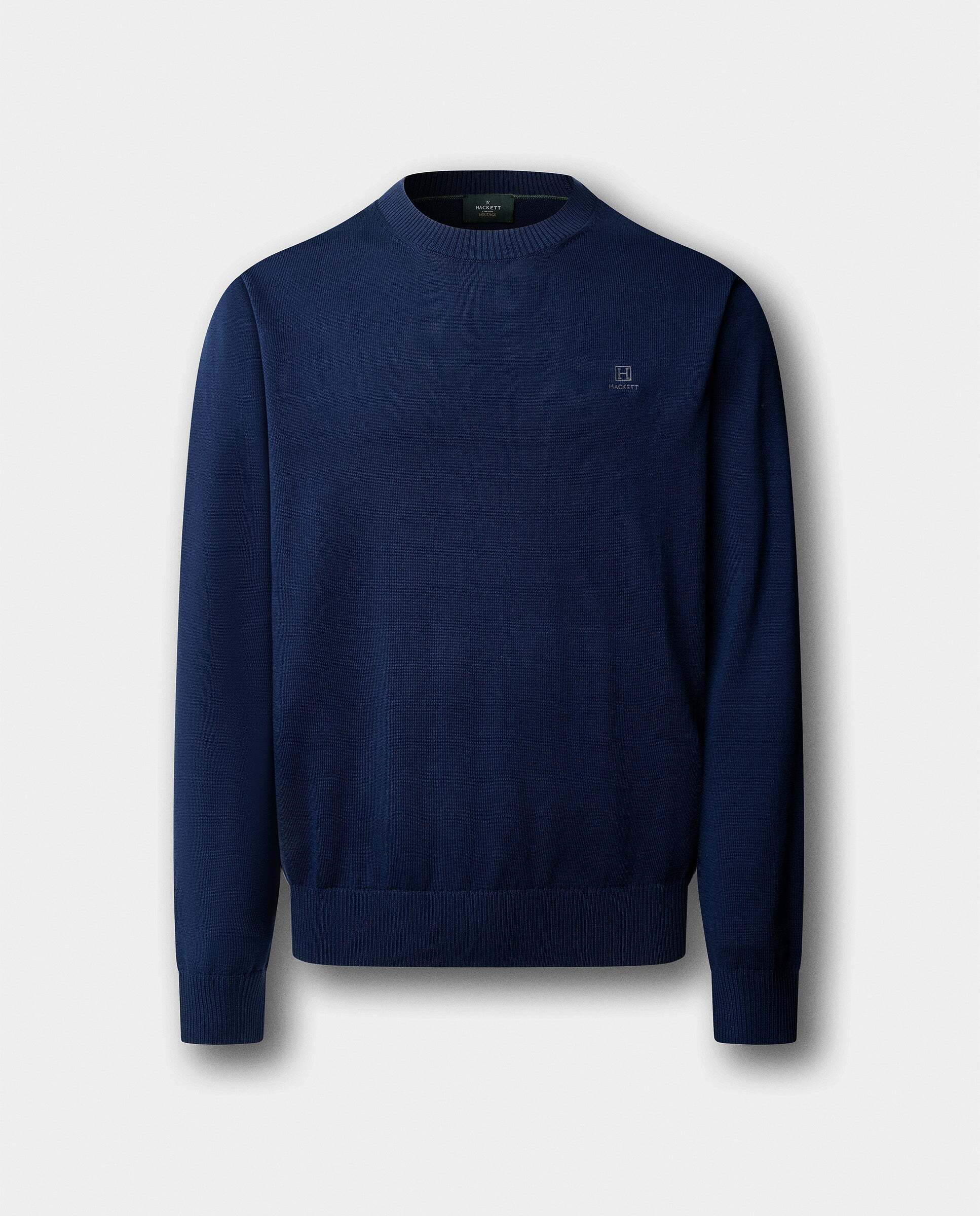 Jersey de hombre cuello redondo algodón con logo - Hackett - Azul marino Azul marino-6