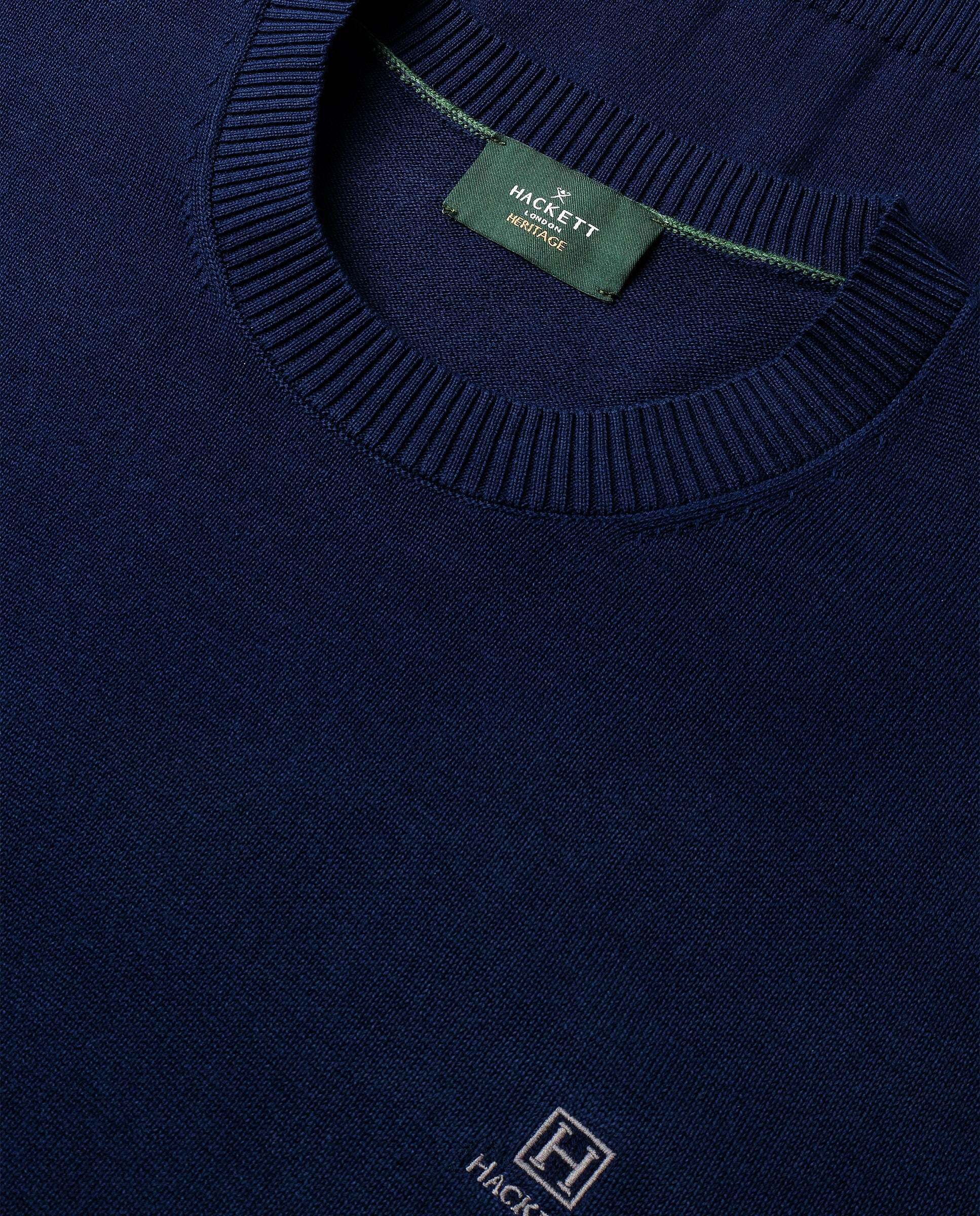 Jersey de hombre cuello redondo algodón con logo - Hackett - Azul marino Azul marino-5