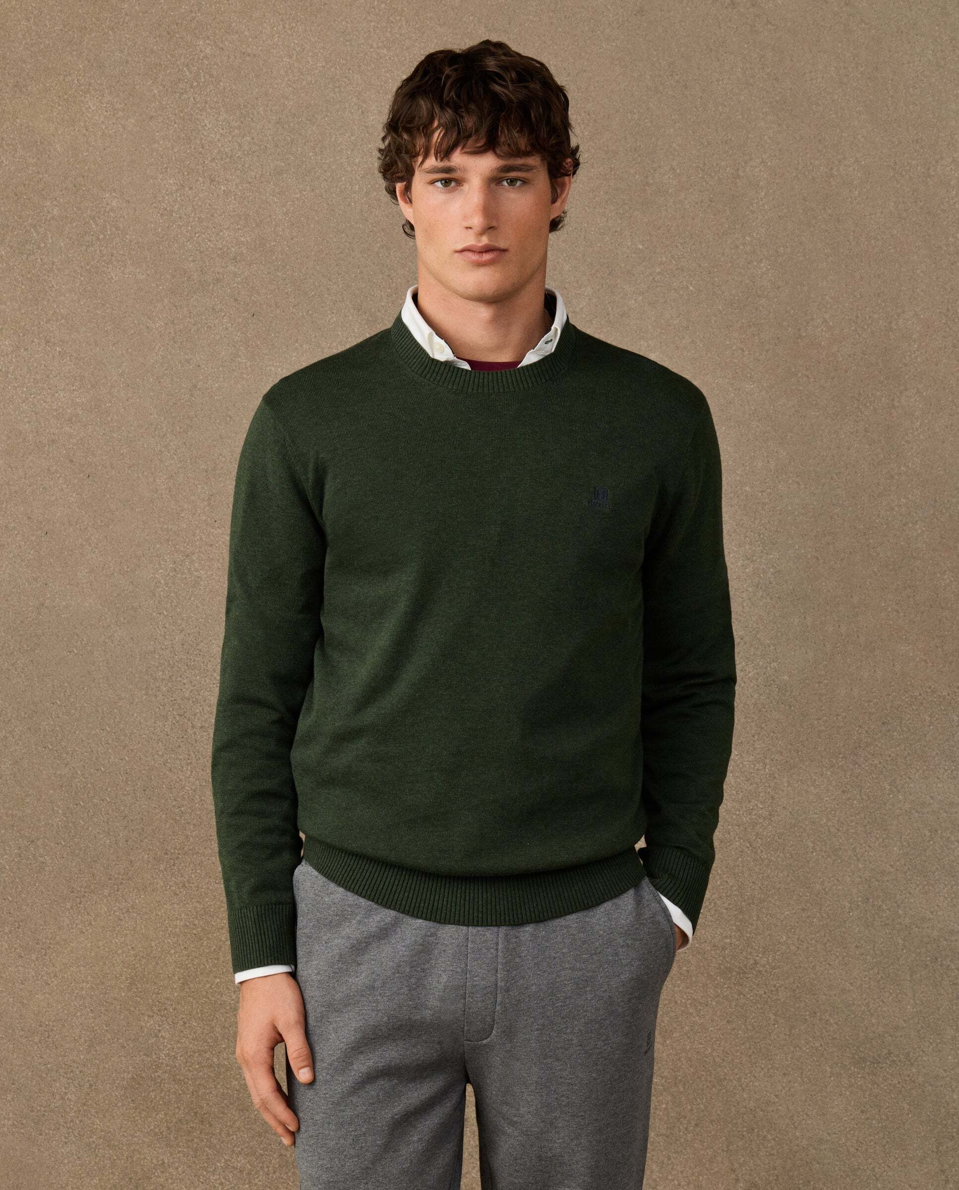 Jersey de hombre cuello redondo algodón con logo - Hackett - Verde militar Verde militar-1