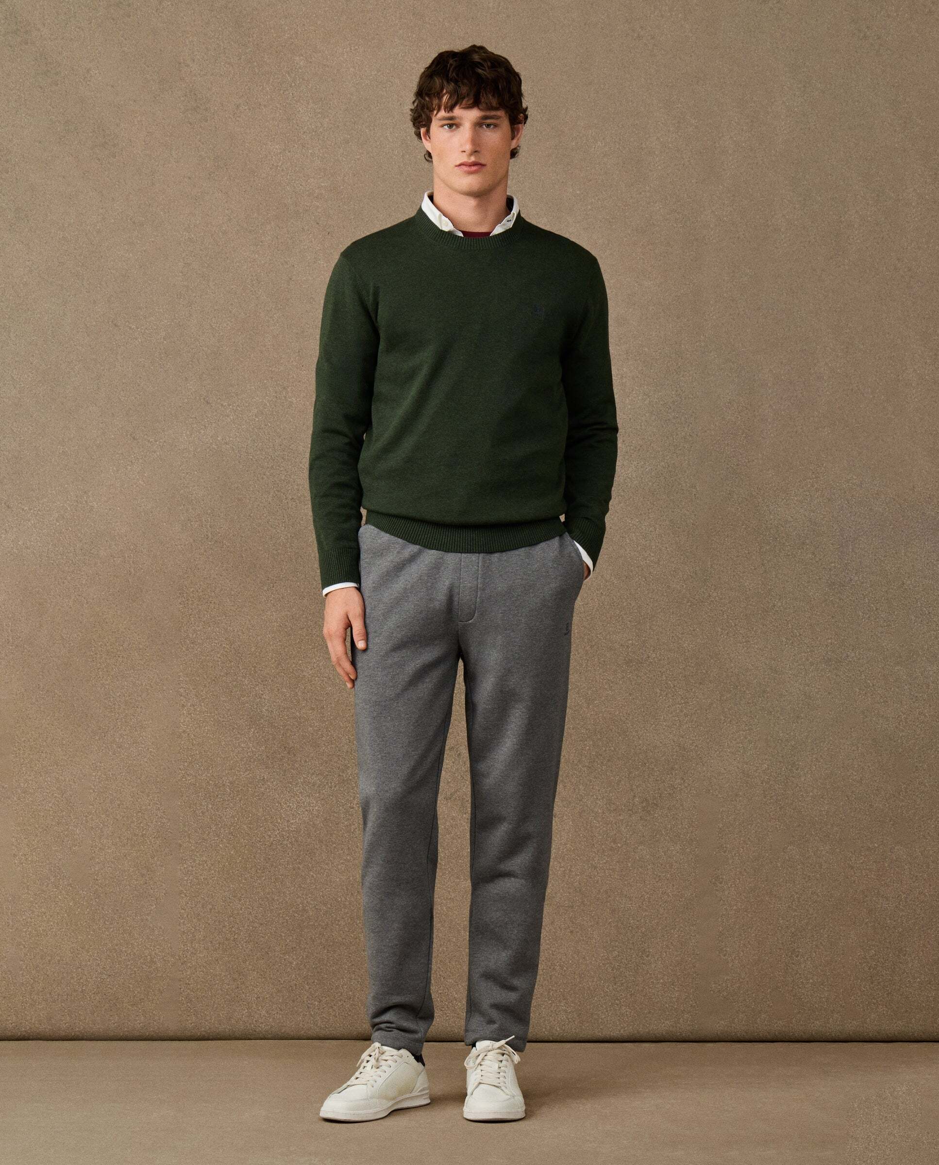 Jersey de hombre cuello redondo algodón con logo - Hackett - Verde militar Verde militar-2