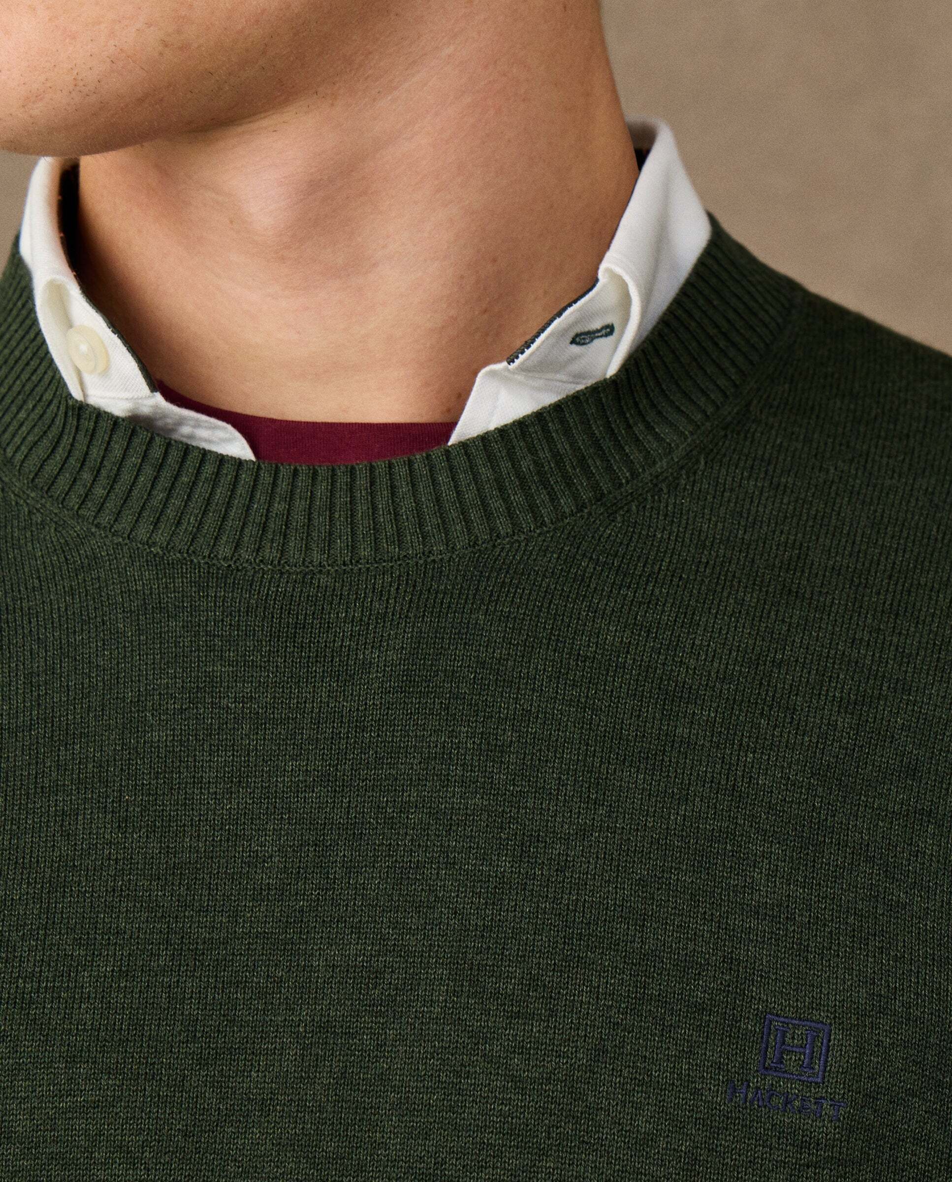 Jersey de hombre cuello redondo algodón con logo - Hackett - Verde militar Verde militar-4