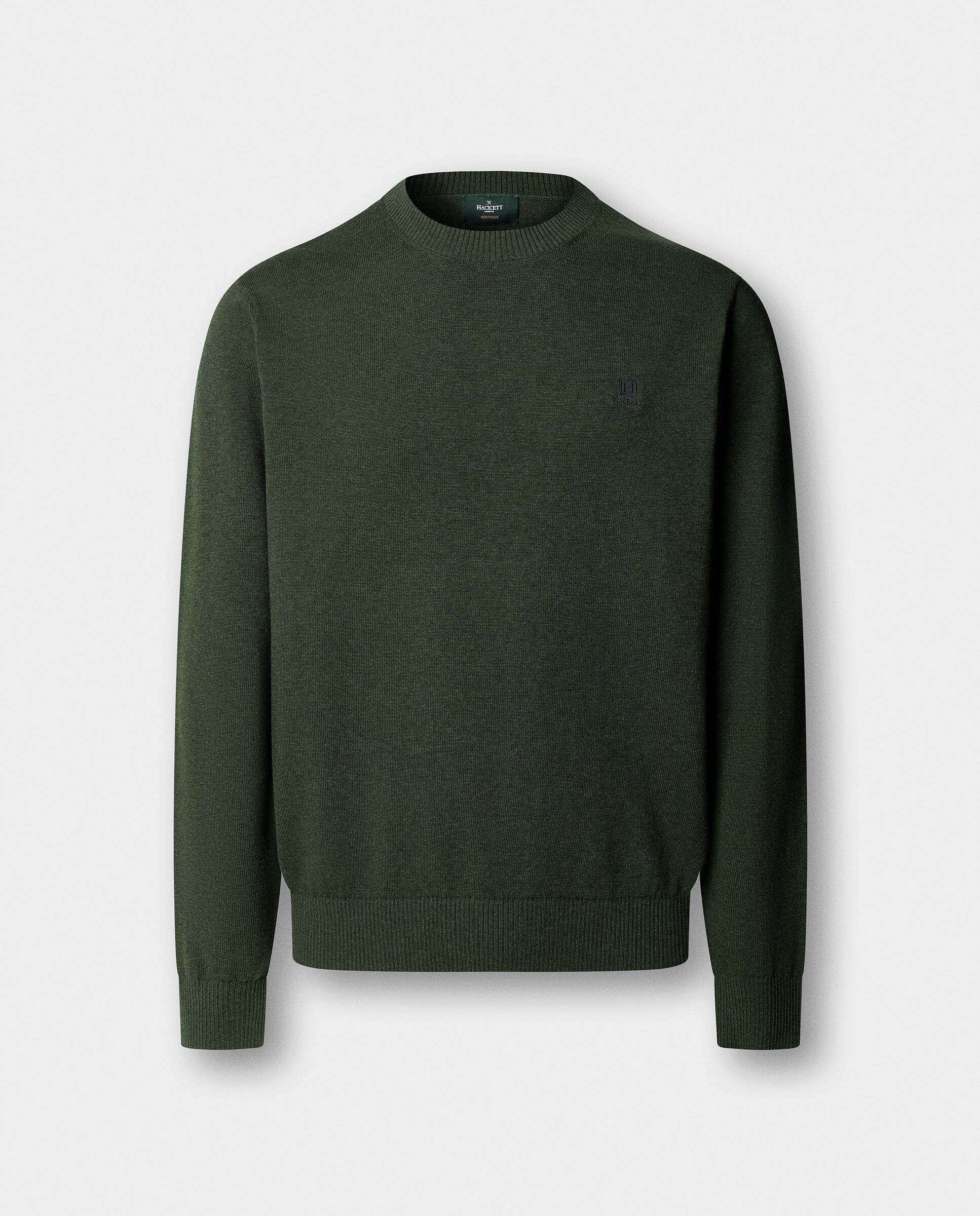 Jersey de hombre cuello redondo algodón con logo - Hackett - Verde militar Verde militar-6