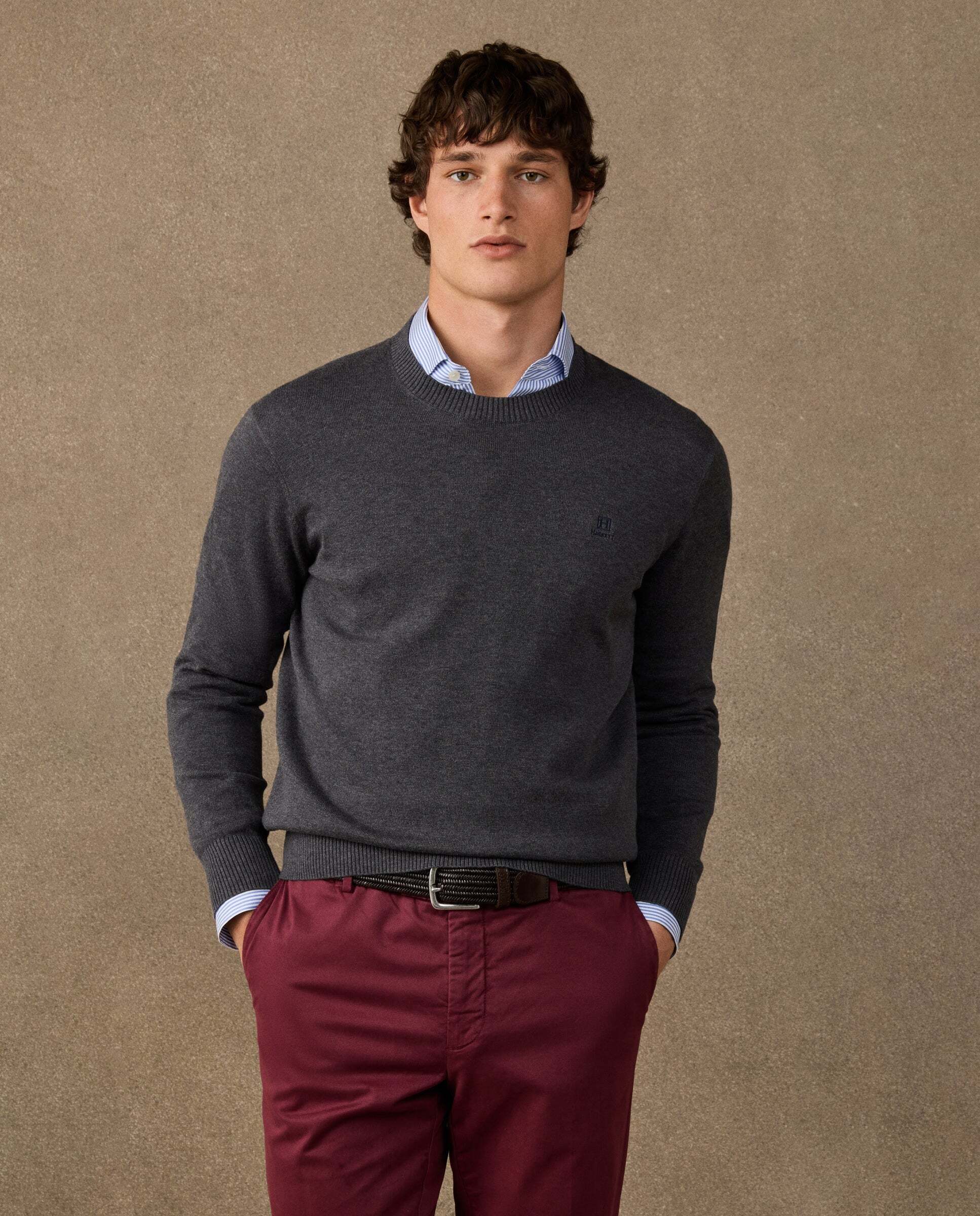 Jersey de hombre cuello redondo algodón con logo - Hackett - Gris oscuro Gris oscuro-1