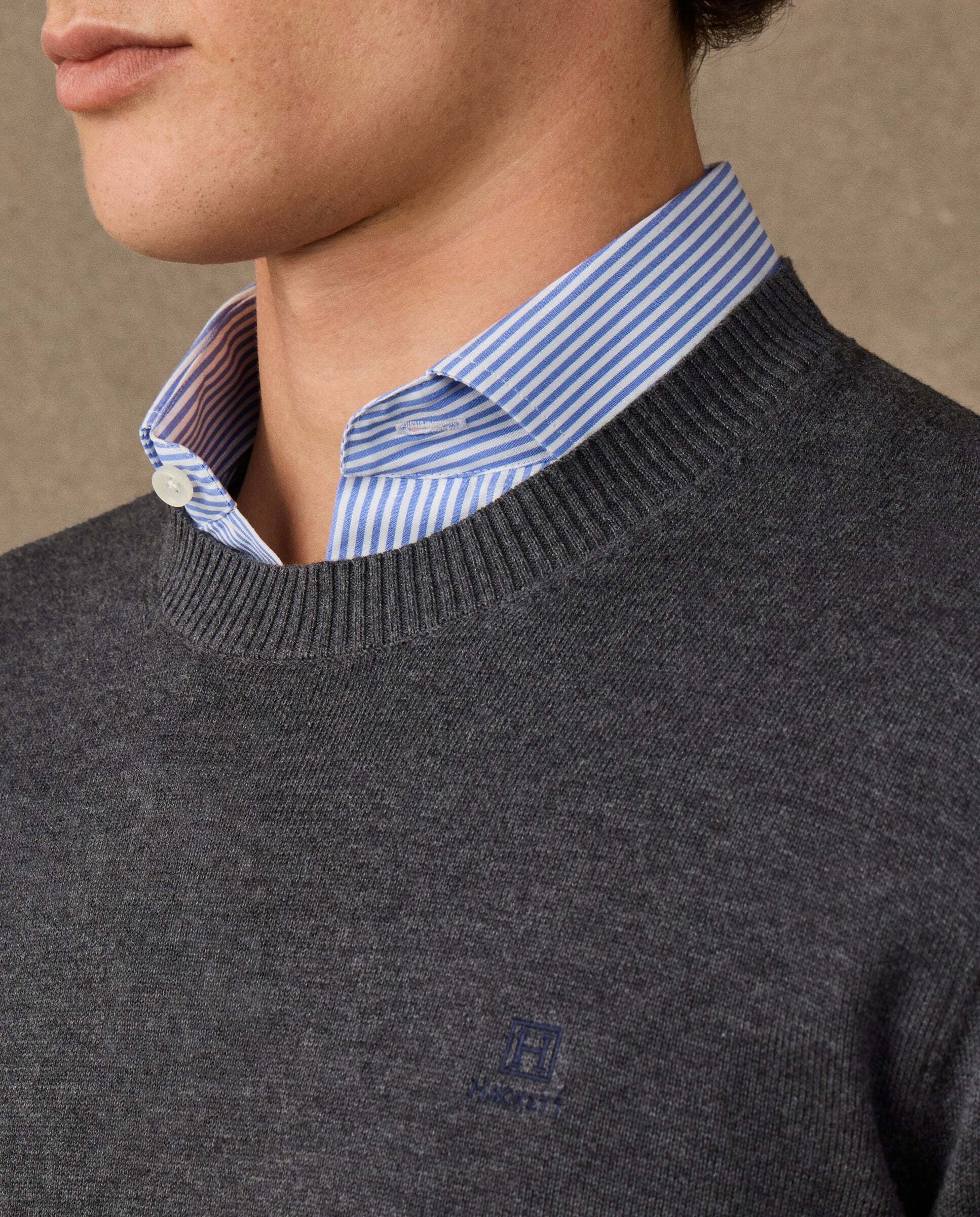 Jersey de hombre cuello redondo algodón con logo - Hackett - Gris oscuro Gris oscuro-4