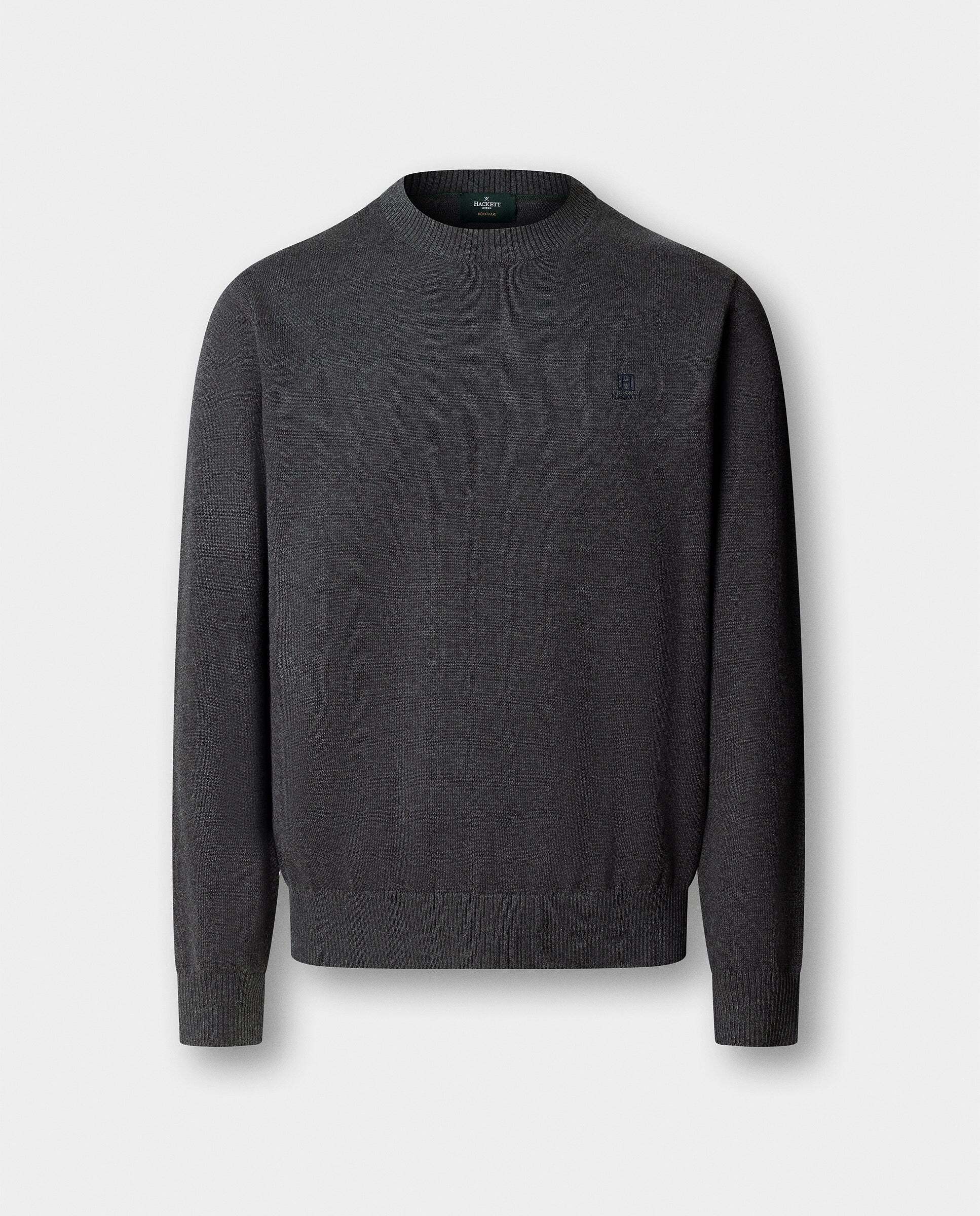 Jersey de hombre cuello redondo algodón con logo - Hackett - Gris oscuro Gris oscuro-6