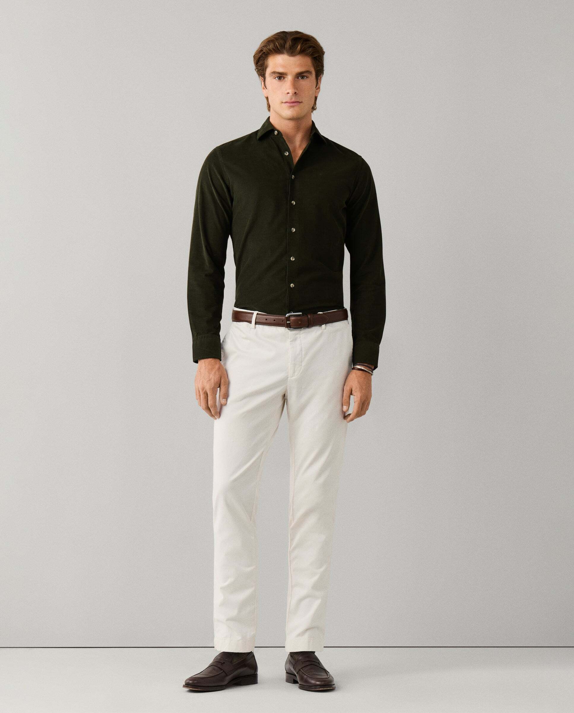 Imagen 2 de Camisa de hombre babycord fit tailored - Hackett - Verde militar Verde militar