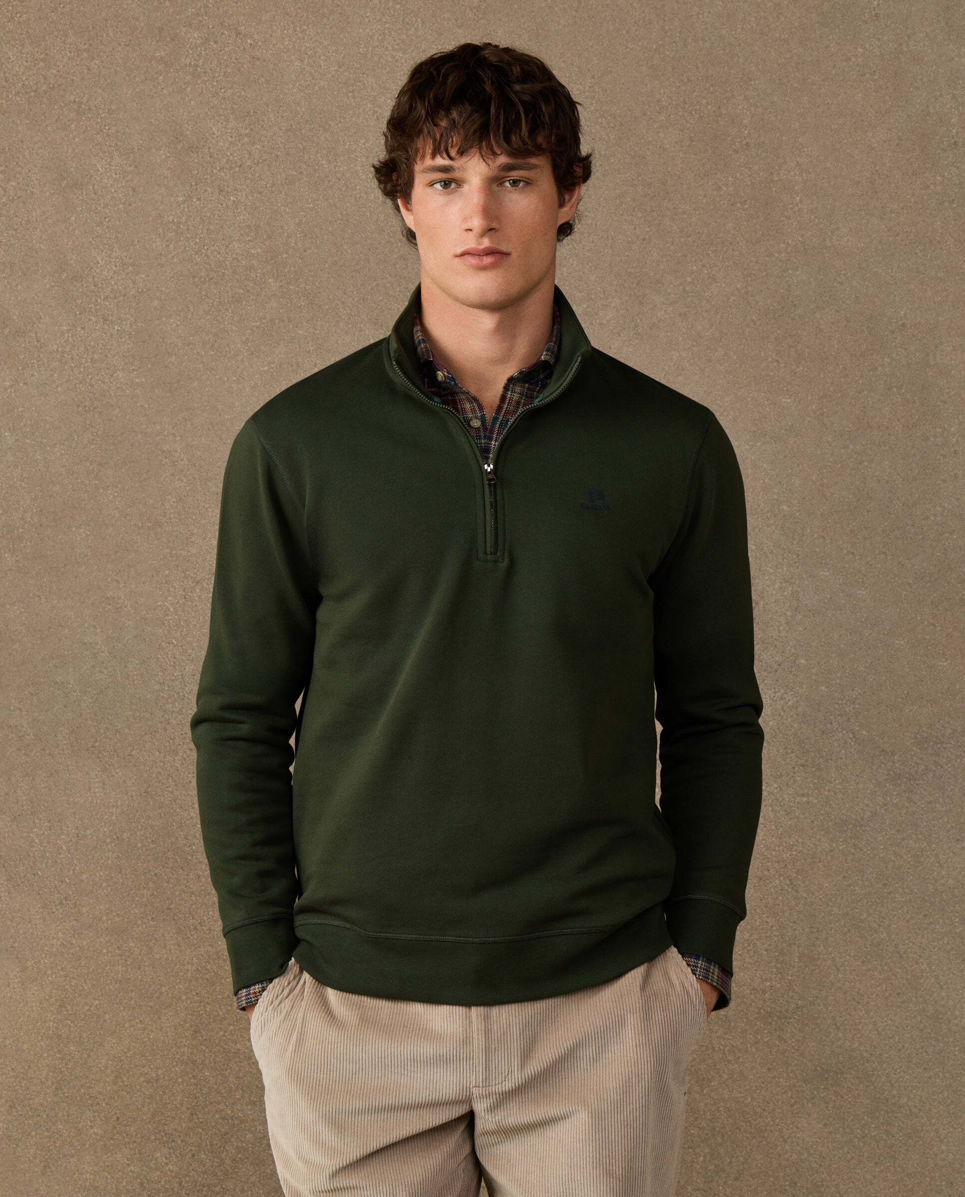 Sudadera de hombre algodón con cremallera y logo - Hackett - Verde Verde-1