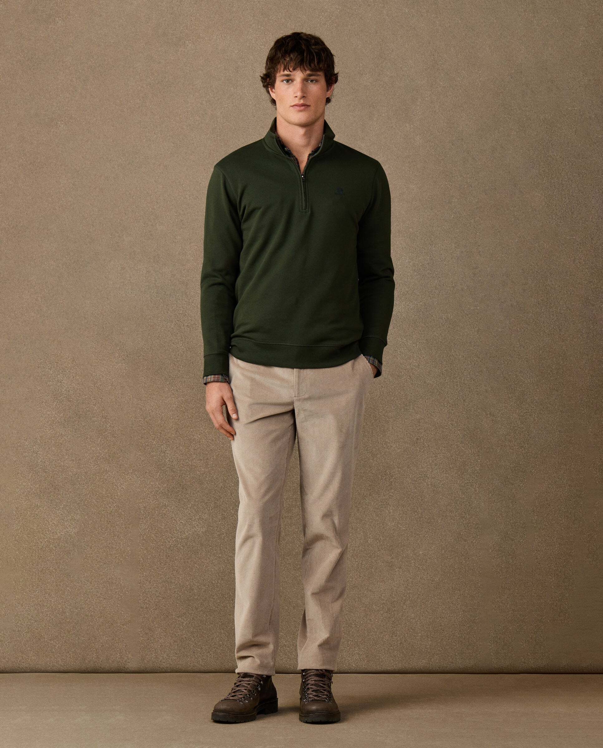 Sudadera de hombre algodón con cremallera y logo - Hackett - Verde Verde-2
