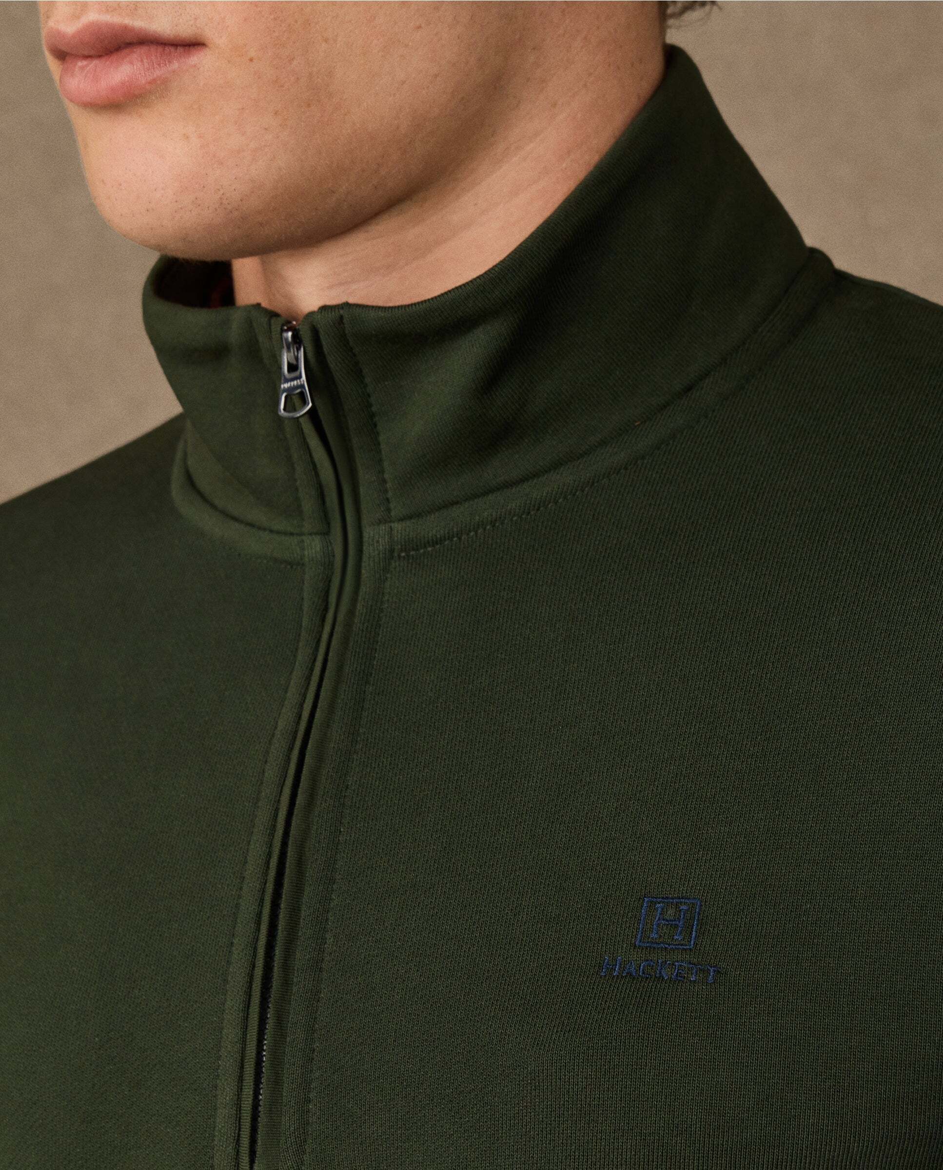Sudadera de hombre algodón con cremallera y logo - Hackett - Verde Verde-4