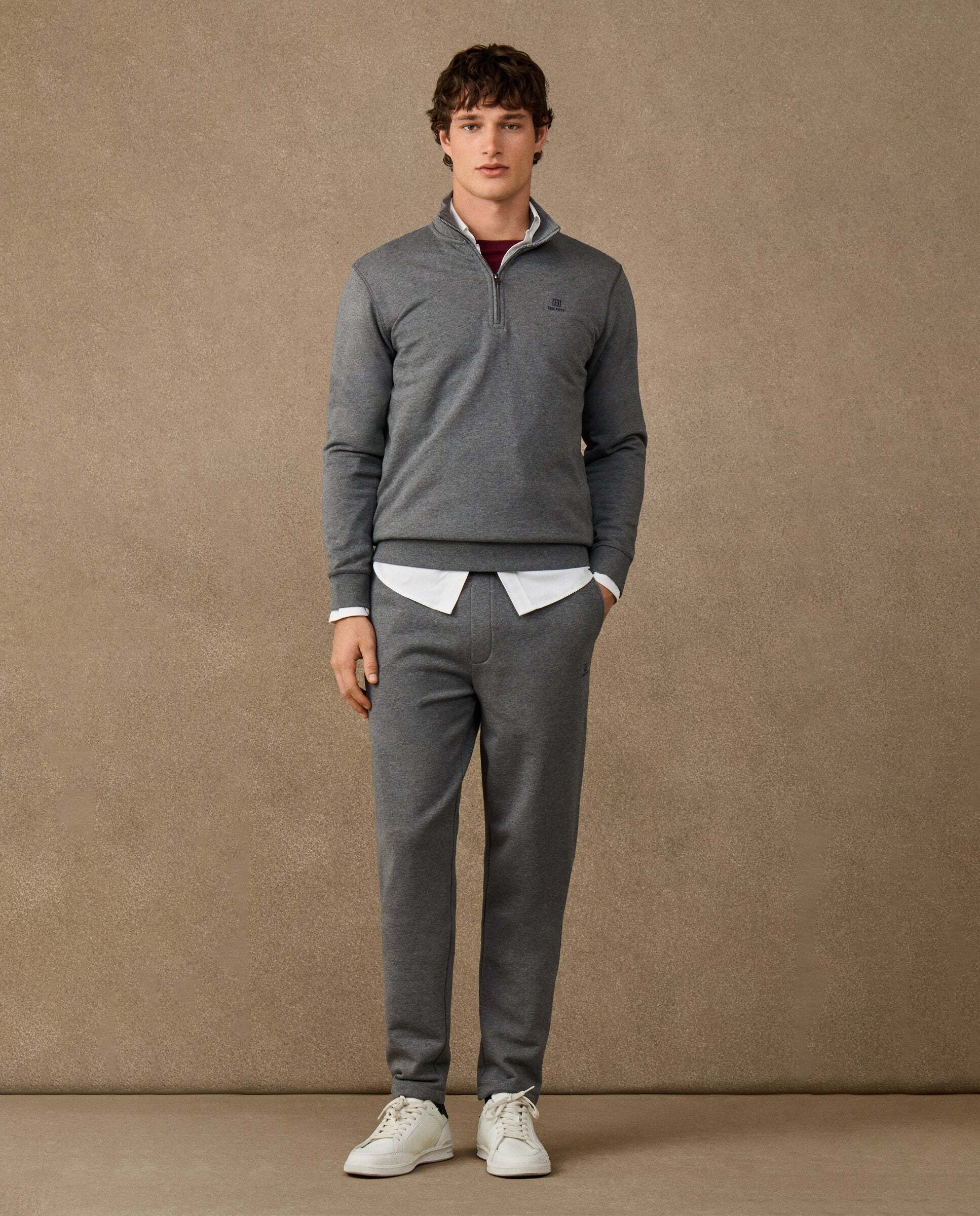 Sudadera de hombre algodón con cremallera y logo - Hackett - Gris Gris-2