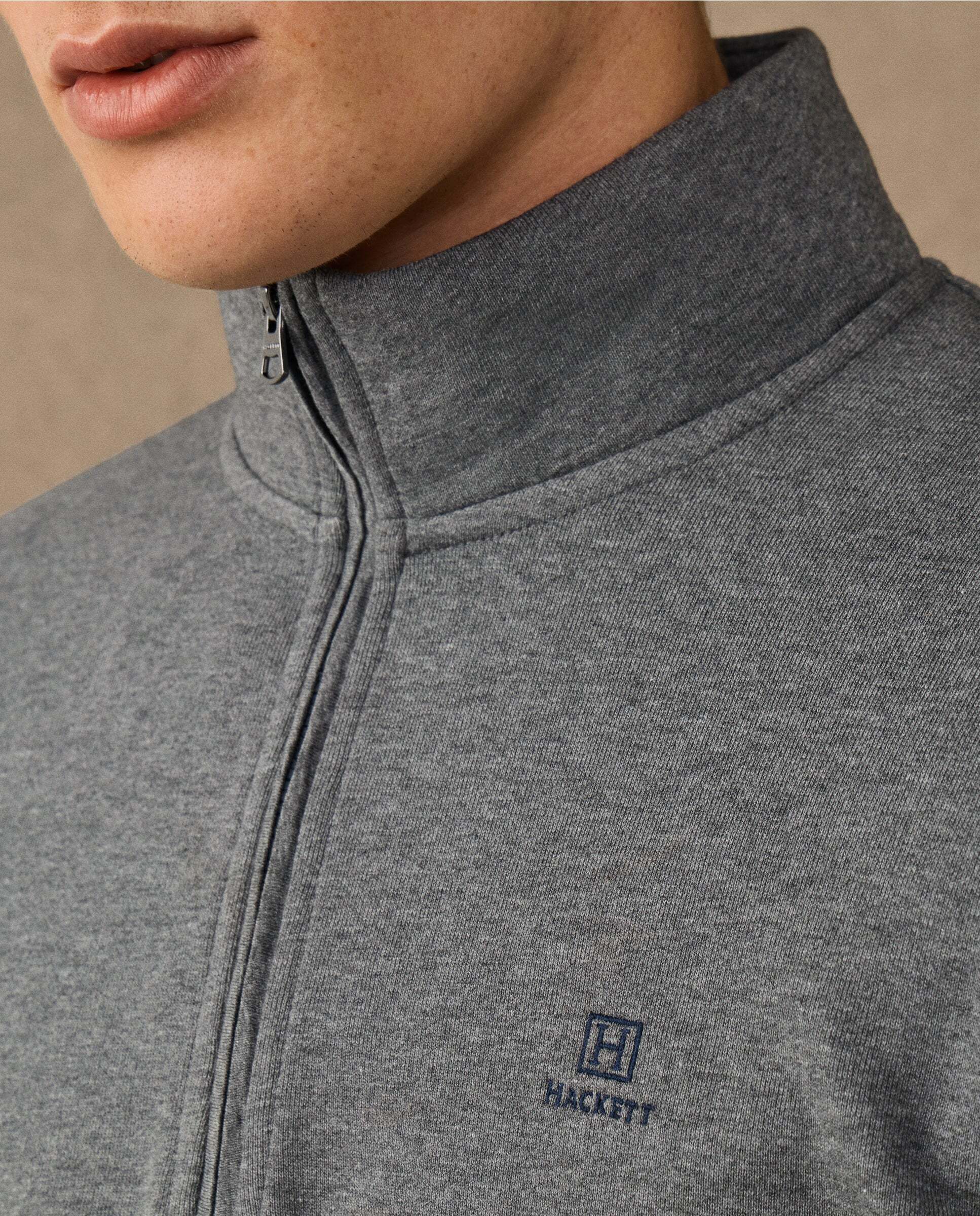 Sudadera de hombre algodón con cremallera y logo - Hackett - Gris Gris-4