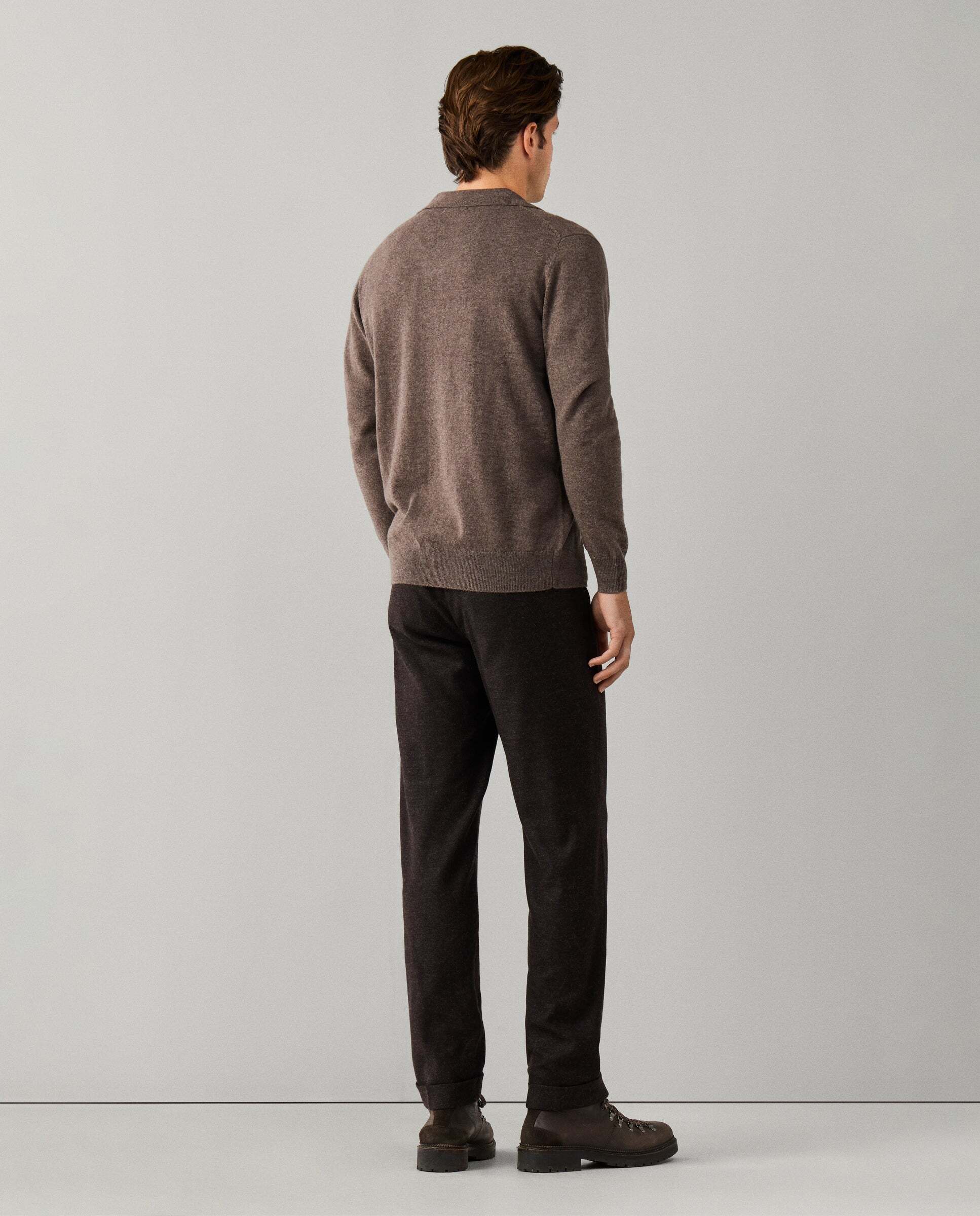 Polo de hombre de punto manga larga en lana de cordero - Hackett - Beige Beige-3