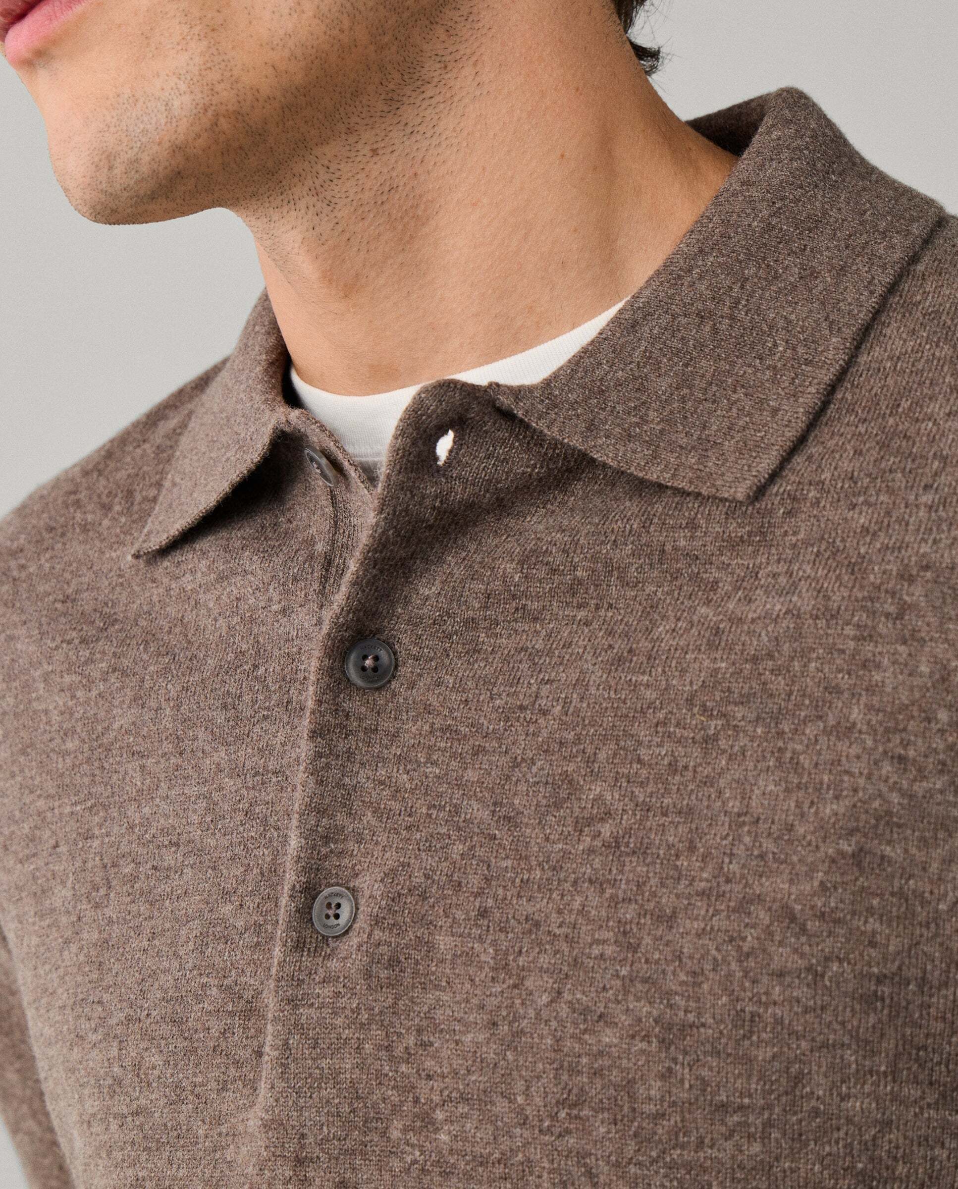 Polo de hombre de punto manga larga en lana de cordero - Hackett - Beige Beige-4