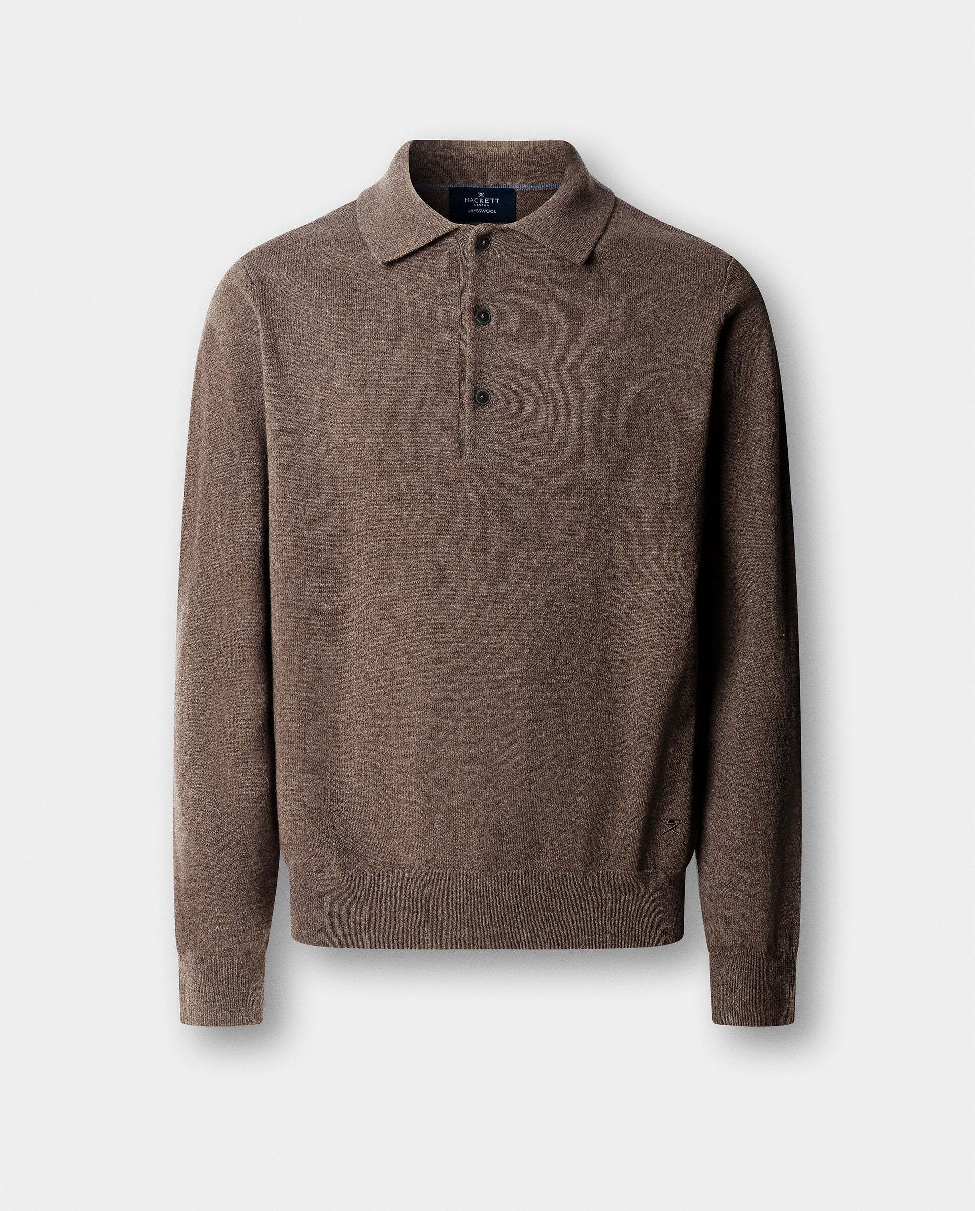 Polo de hombre de punto manga larga en lana de cordero - Hackett - Beige Beige-6