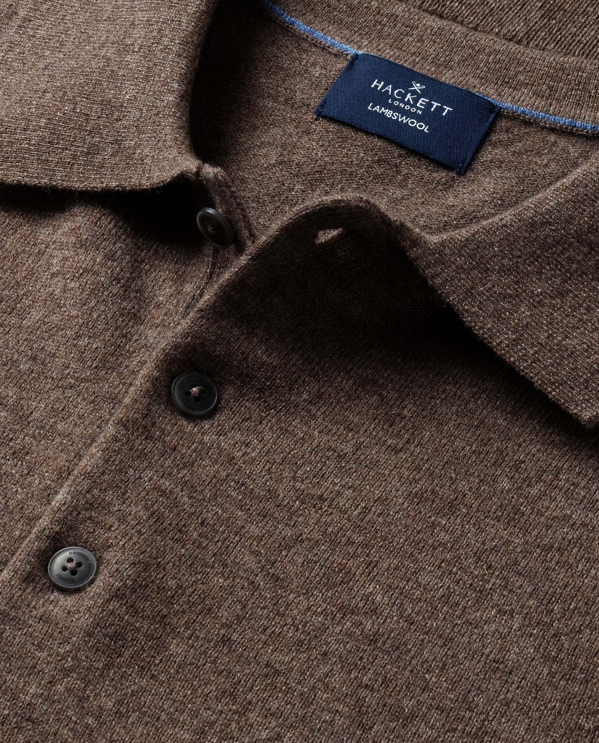 Polo de hombre de punto manga larga en lana de cordero - Hackett - Beige Beige-5