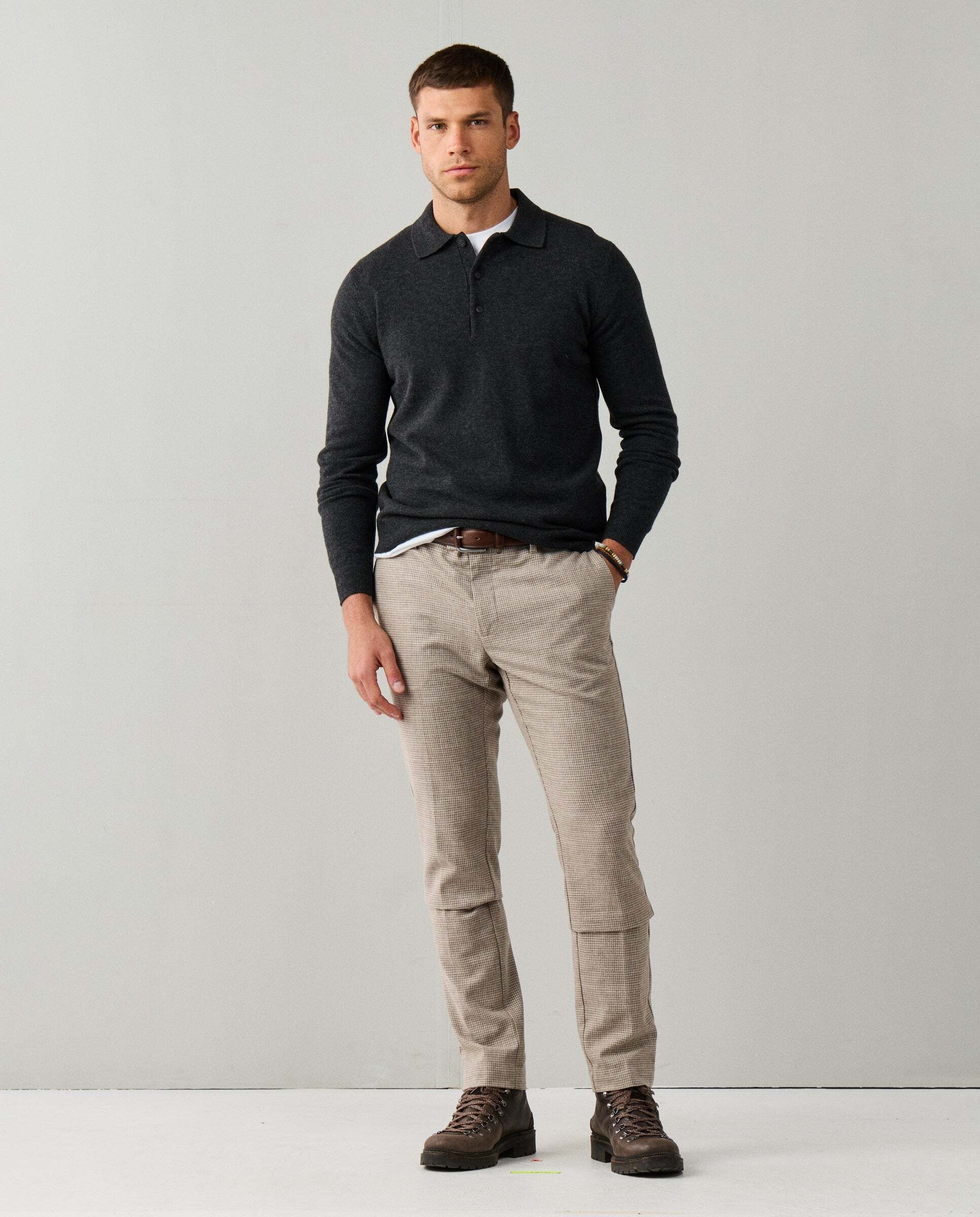 Polo de hombre de punto manga larga en lana de cordero - Hackett - Gris oscuro Gris oscuro-2