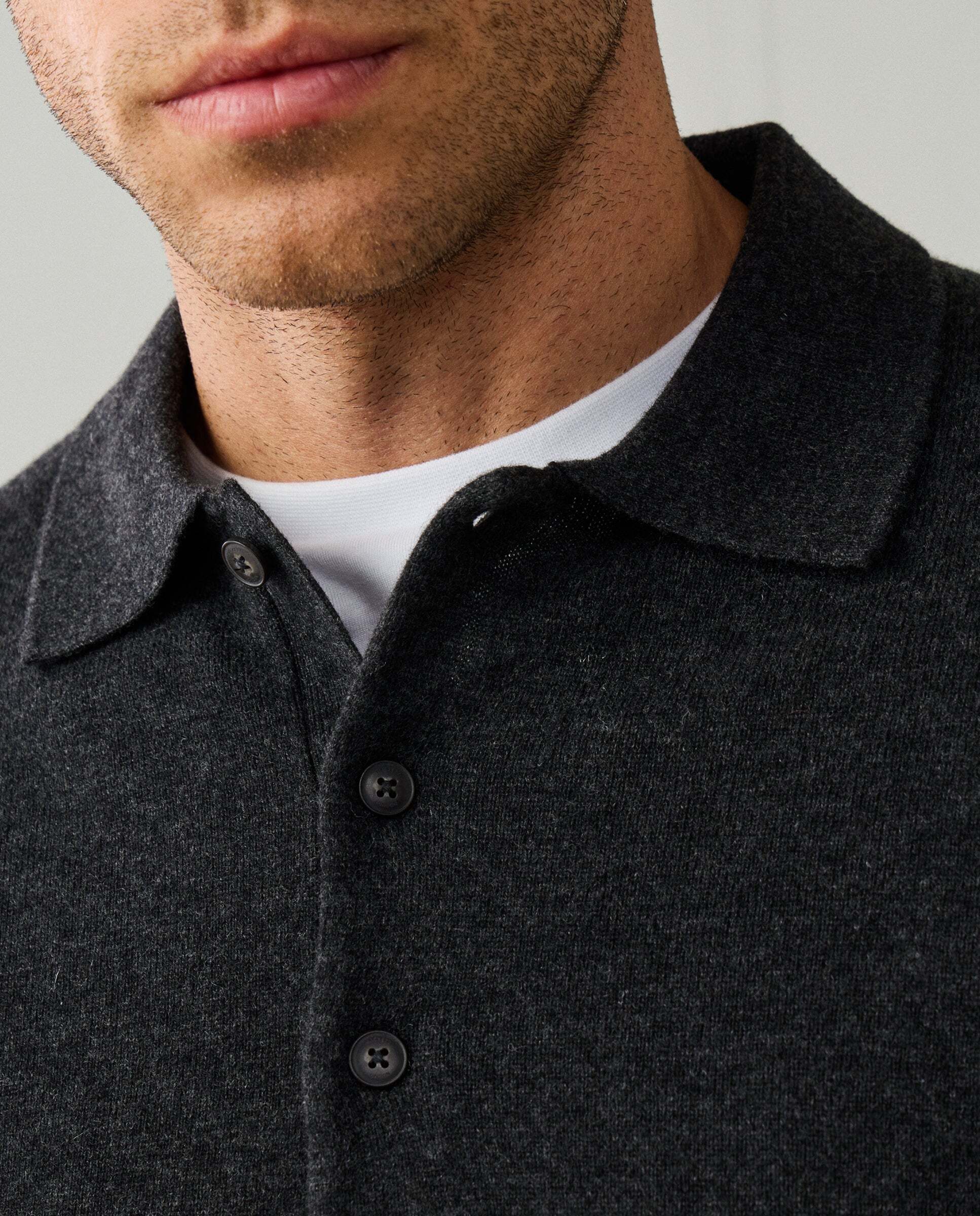 Polo de hombre de punto manga larga en lana de cordero - Hackett - Gris oscuro Gris oscuro-4