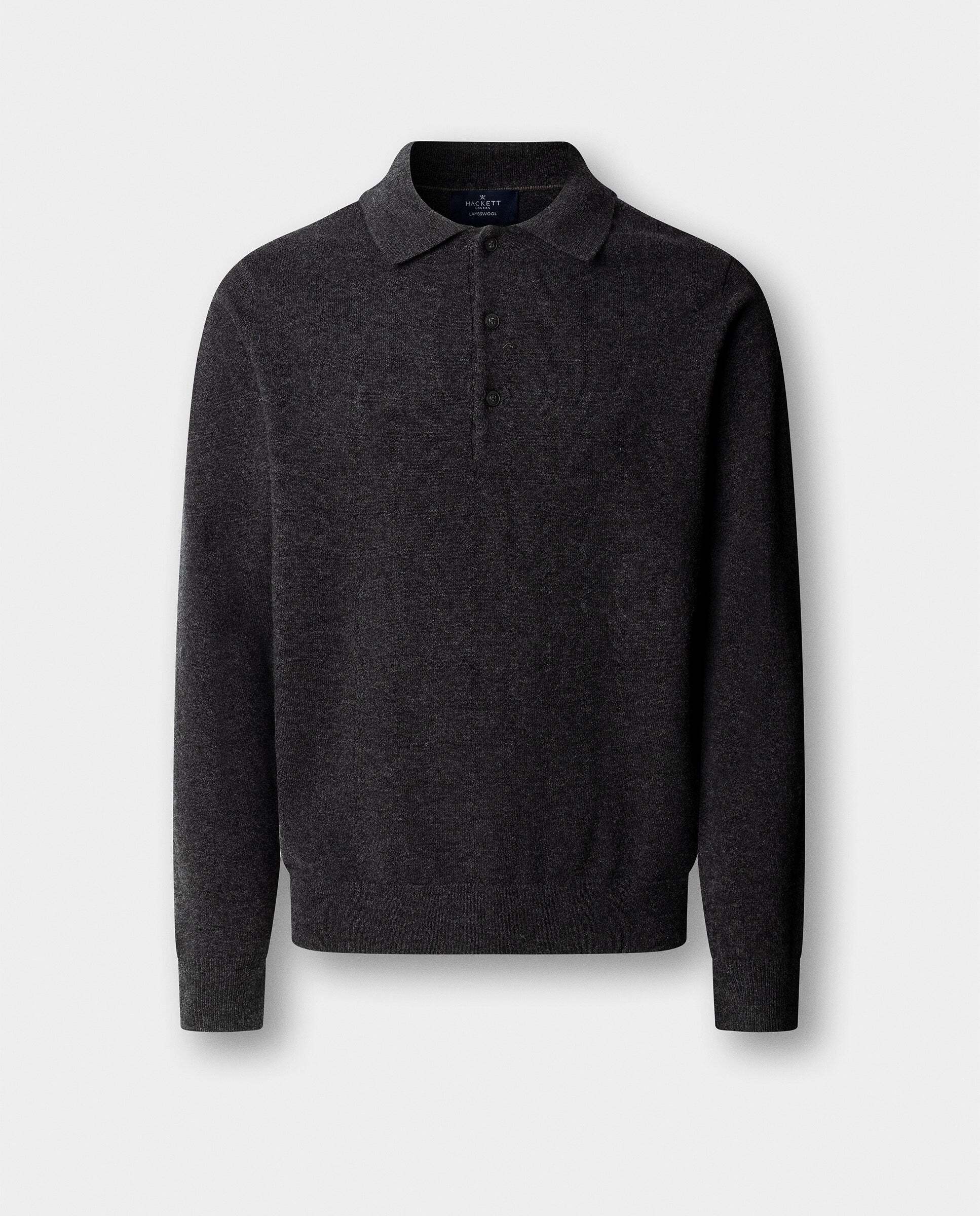 Polo de hombre de punto manga larga en lana de cordero - Hackett - Gris oscuro Gris oscuro-6