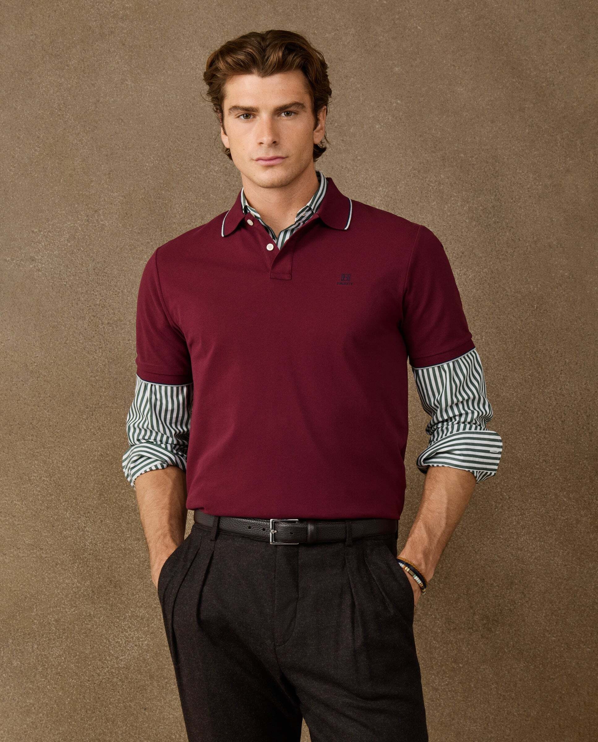 Polo de hombre manga corta con ribete fit clásico - Rojo Rojo-1