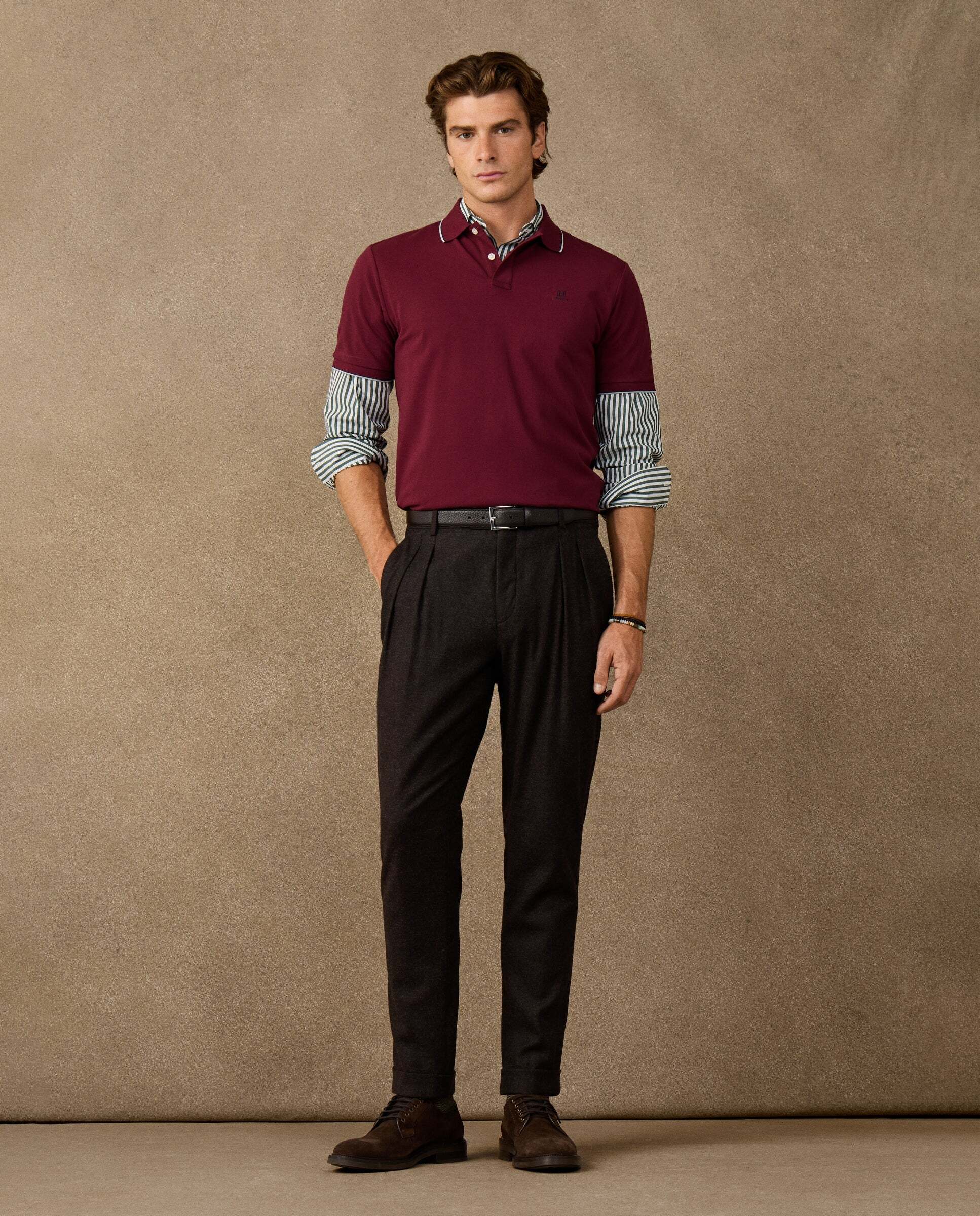 Polo de hombre manga corta con ribete fit clásico - Rojo Rojo-2