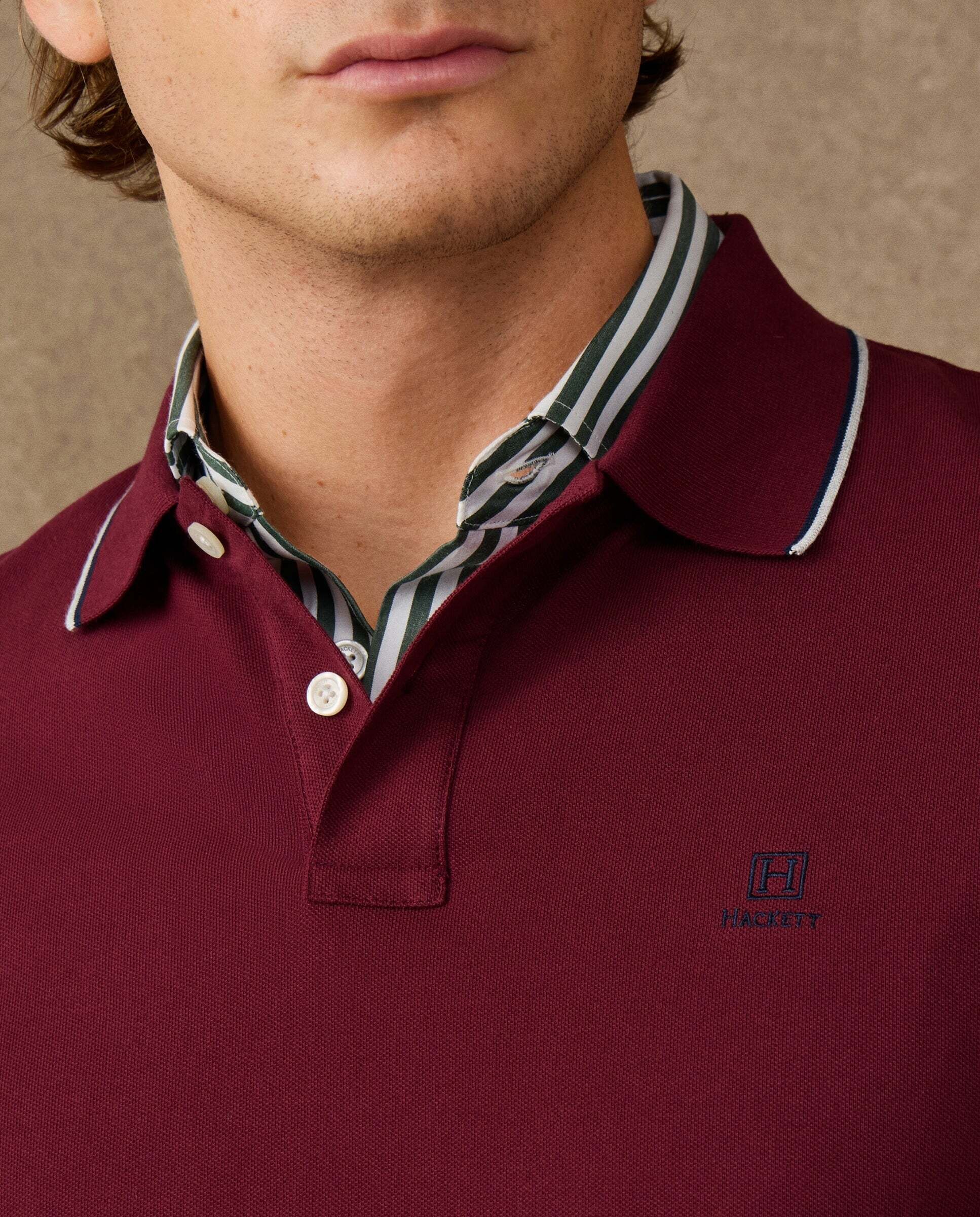 Polo de hombre manga corta con ribete fit clásico - Rojo Rojo-4