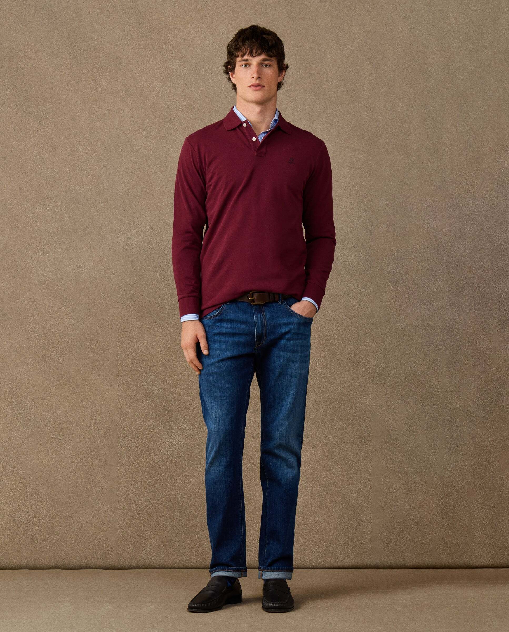 Polo de hombre manga larga con logo fit clásico - Hackett - Rojo Rojo-2